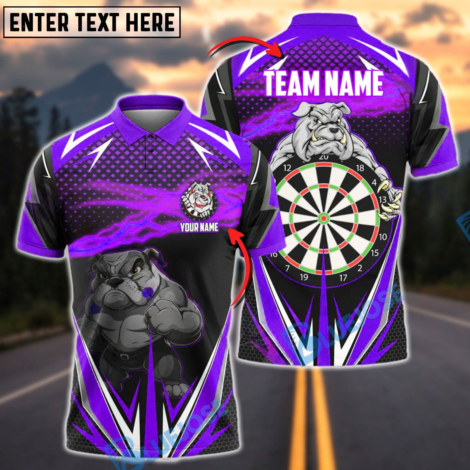 BlueJose Darts Bulldog Lightning Customized Name, Team Name 3D Shirt (4 Colors)