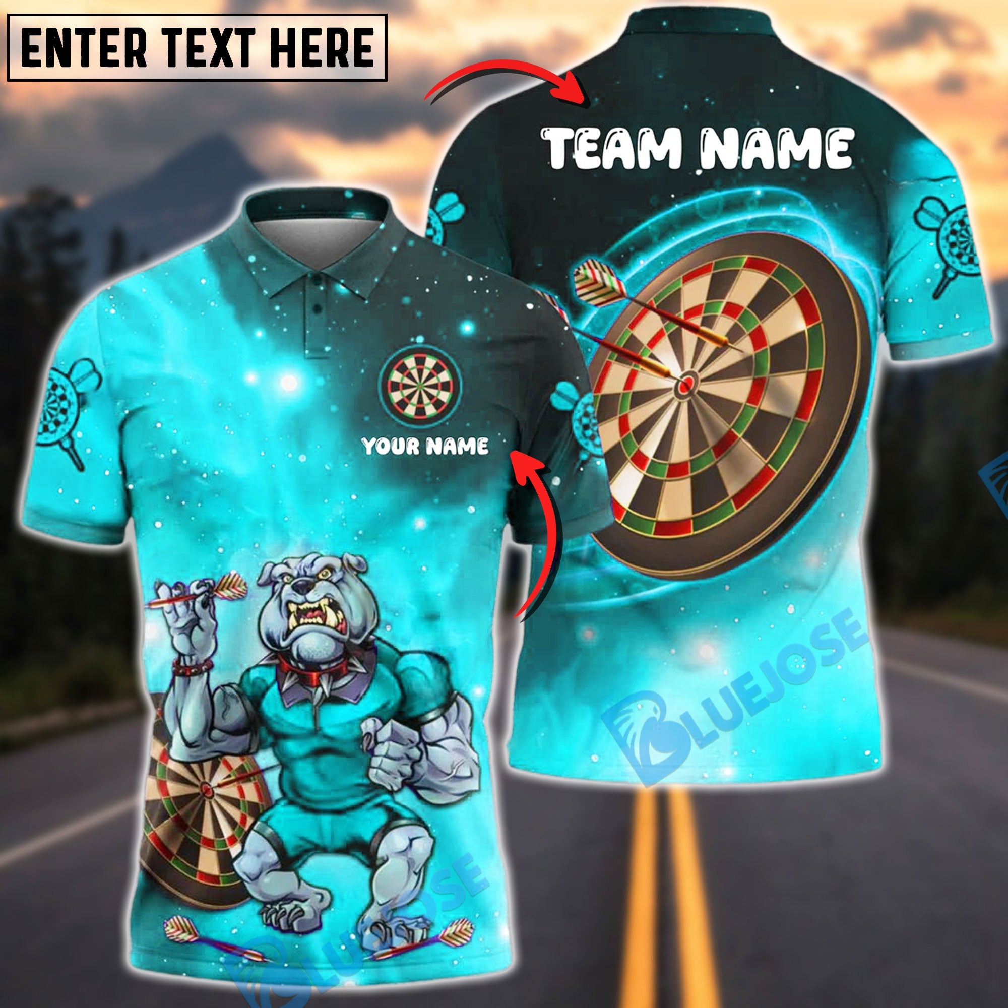 BlueJose Darts Cosmic Bulldog Customized Name, Team Name 3D Shirt (4 Colors)