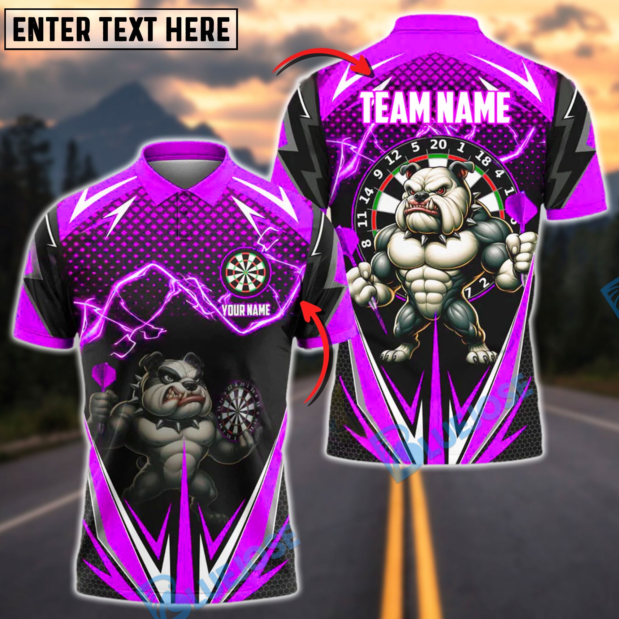 BlueJose Darts Power Bulldog Customized Name, Team Name 3D Shirt (4 Colors)