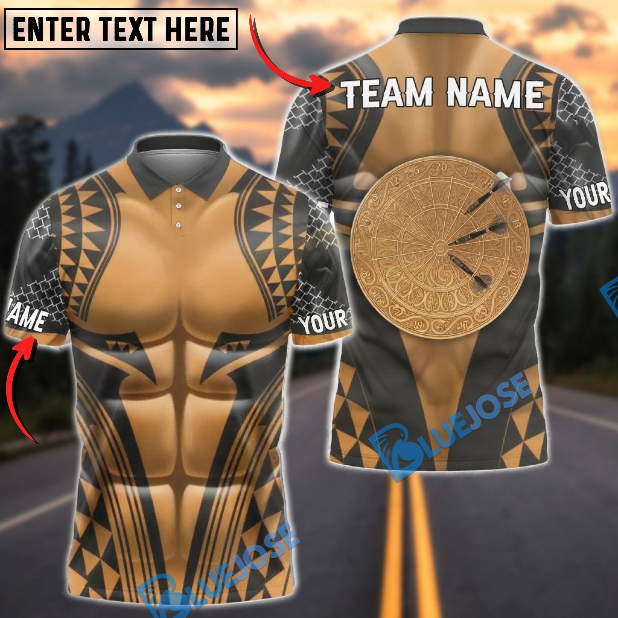 BlueJose Darts Maori Tribal Vintage Wooden Dartboard Classic Style Personalized Name Shirt