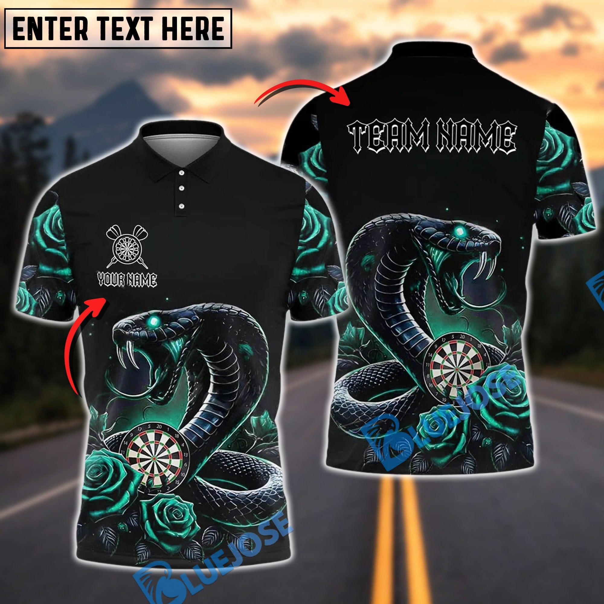 BlueJose Darts Rose And Dartboard Cobra Snake Customized Name, Team Name 3D Shirt (4 Colors)
