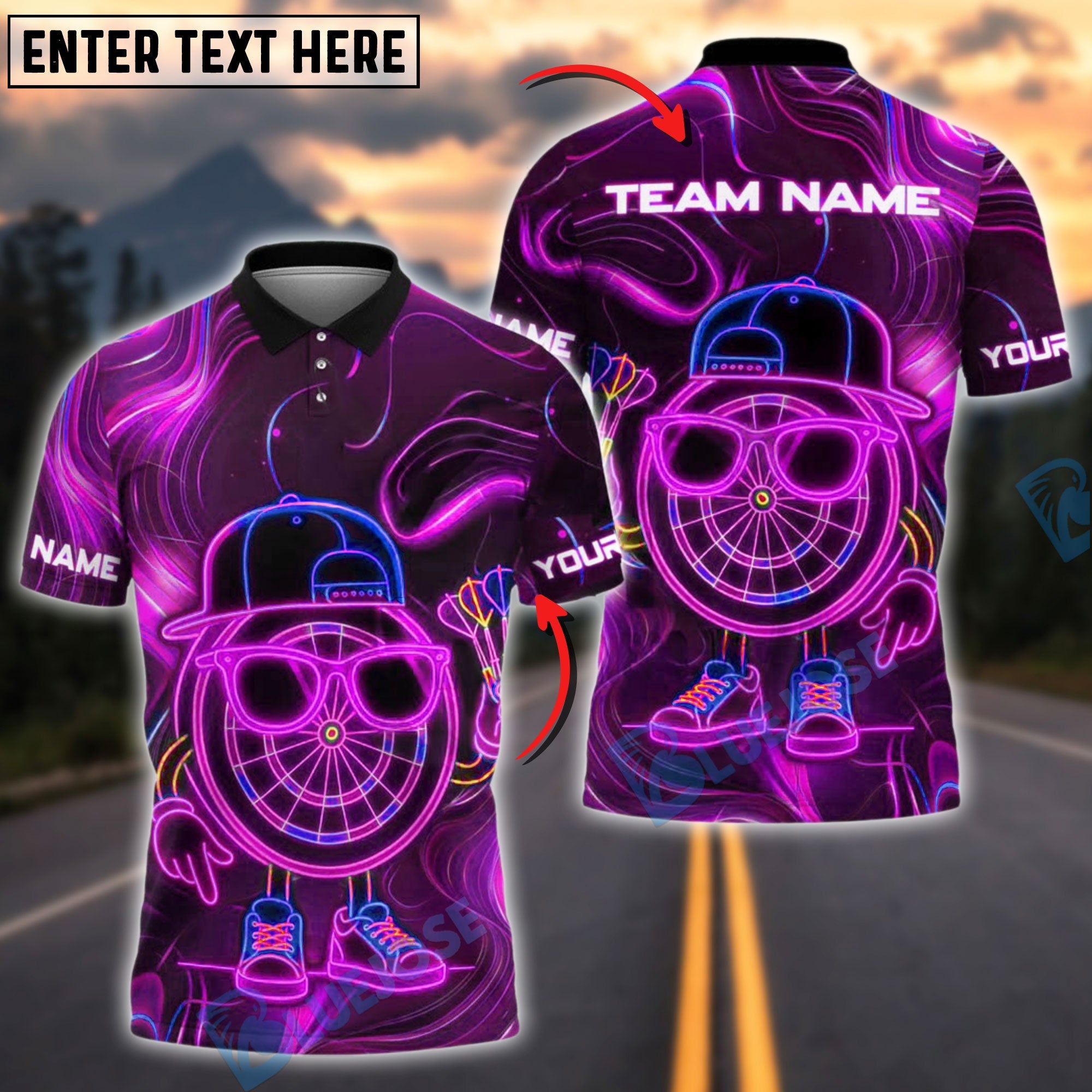 BlueJose Darts Cool Dude Neon Style Customized Name, Team Name 3D Shirt (4 Colors)