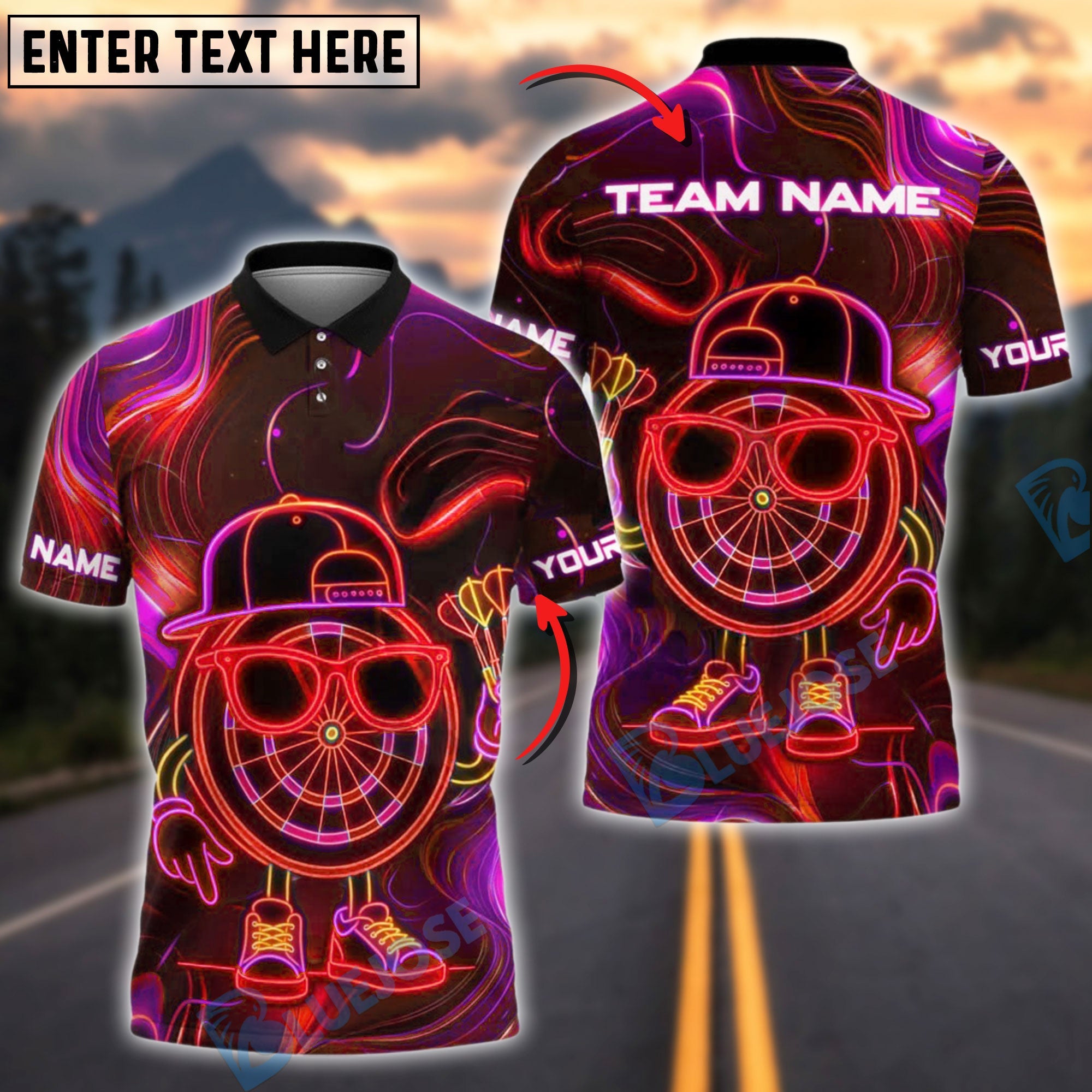 BlueJose Darts Cool Dude Neon Style Customized Name, Team Name 3D Shirt (4 Colors)