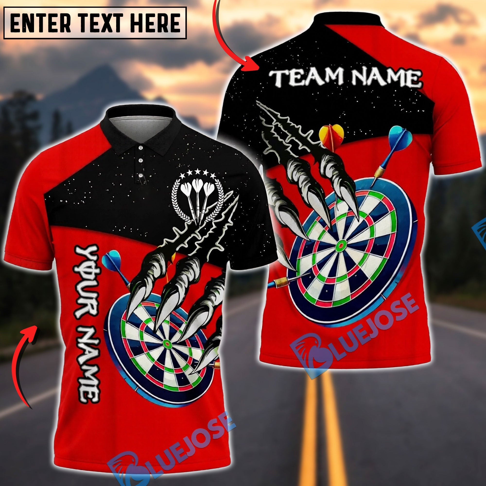 BlueJose Darts Dartboard Claw Monster Personalized Name, Team Name Unisex Shirt (4 Colors)