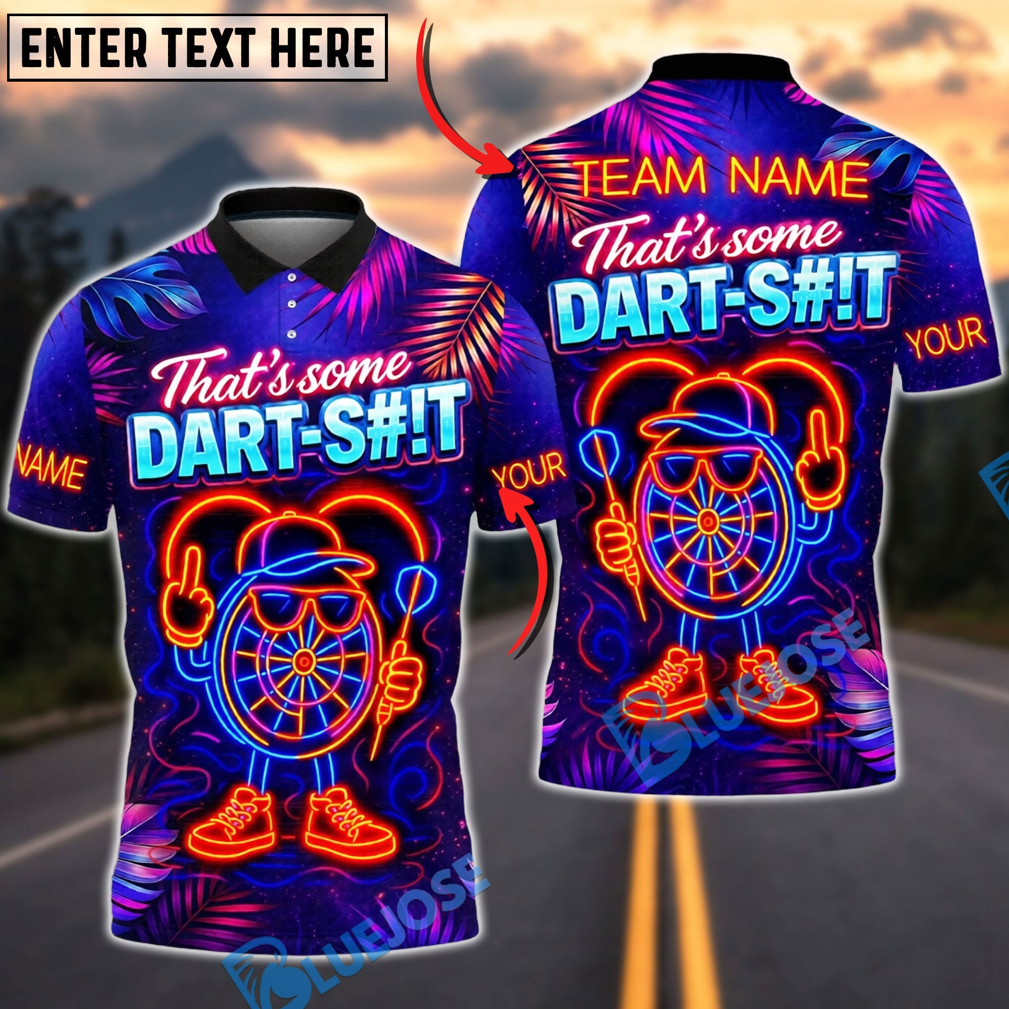 BlueJose Darts Neon Bull‚Äôs-Eye Dart-Shit Attitude Personalized Name Shirt