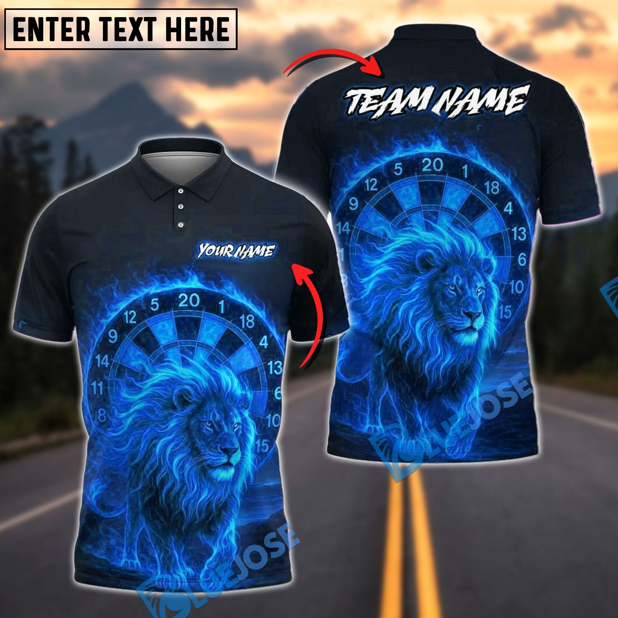 BlueJose Darts Flaming Lion Customized Name, Team Name 3D Shirt (4 Colors)