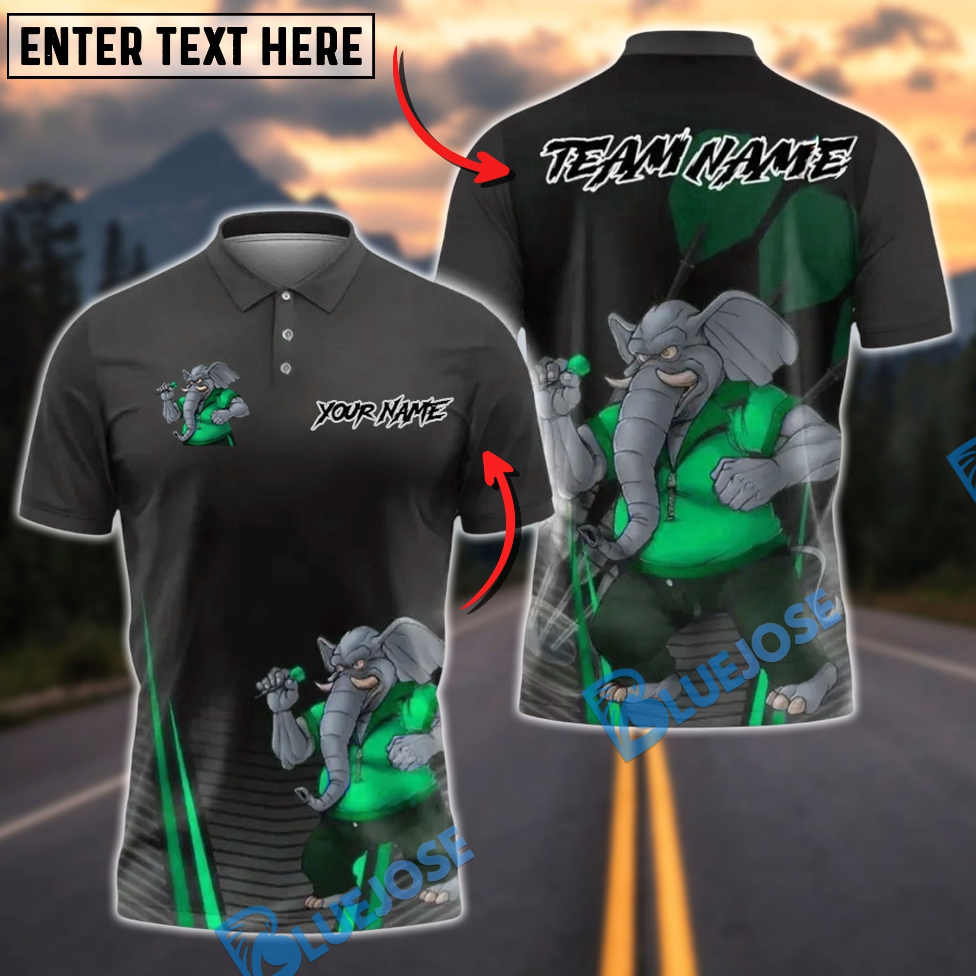 BlueJose Darts Mighty Elephant Customized Name, Team Name 3D Shirt (4 Colors)