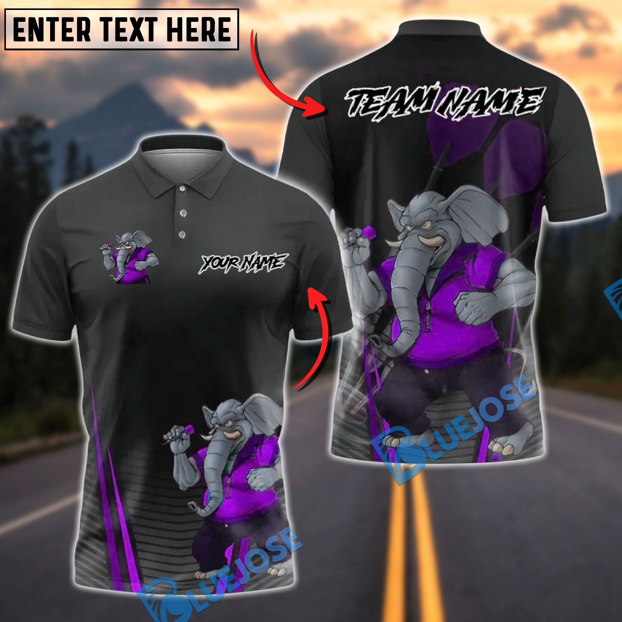 BlueJose Darts Mighty Elephant Customized Name, Team Name 3D Shirt (4 Colors)