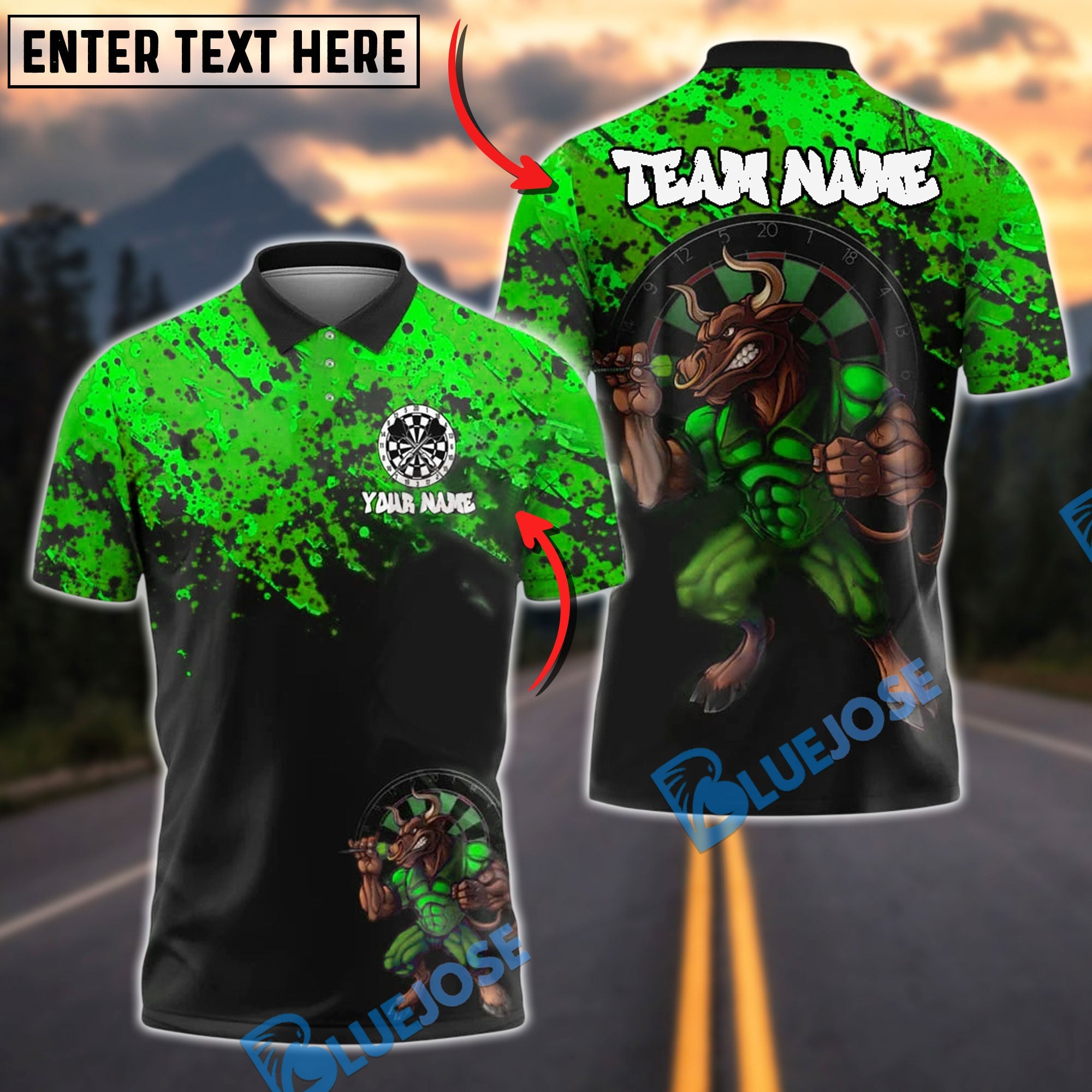BlueJose Darts Minotaur Fury Customized Name, Team Name 3D Shirt (4 Colors)