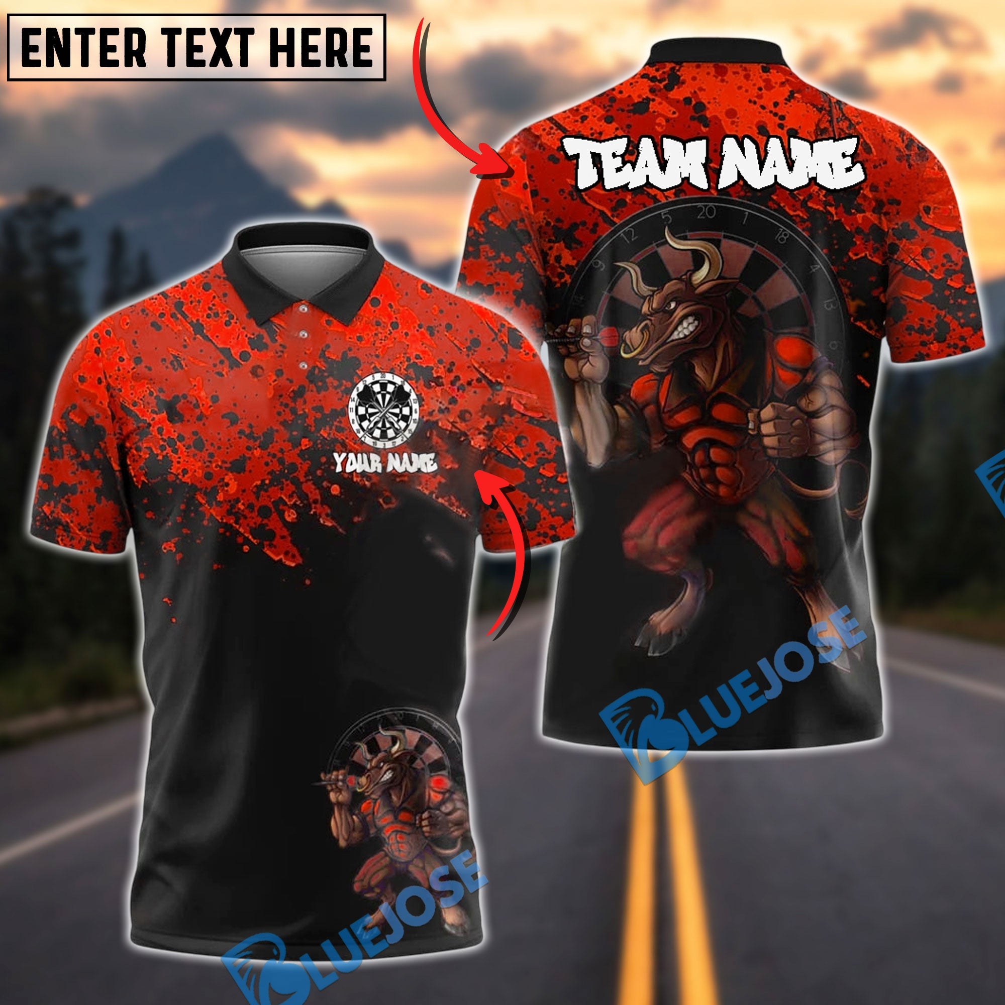 BlueJose Darts Minotaur Fury Customized Name, Team Name 3D Shirt (4 Colors)