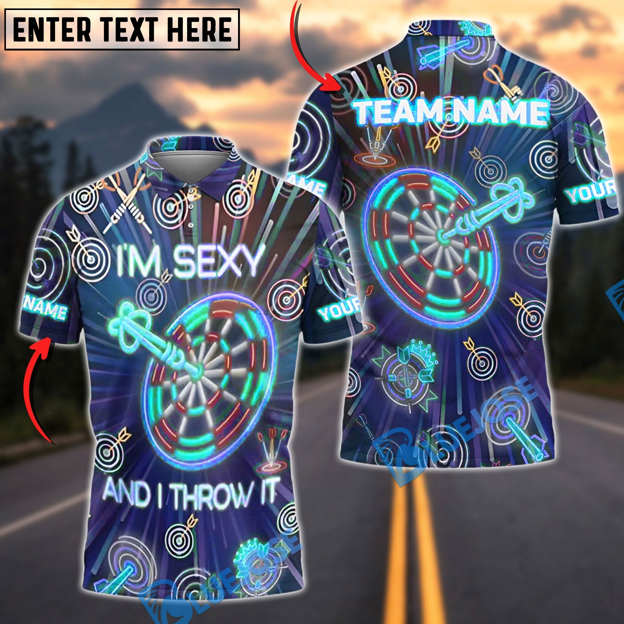 BlueJose Darts Neon I'm Sexy And I Throw It Customized Name, Team Name 3D Shirt (4 Colors)