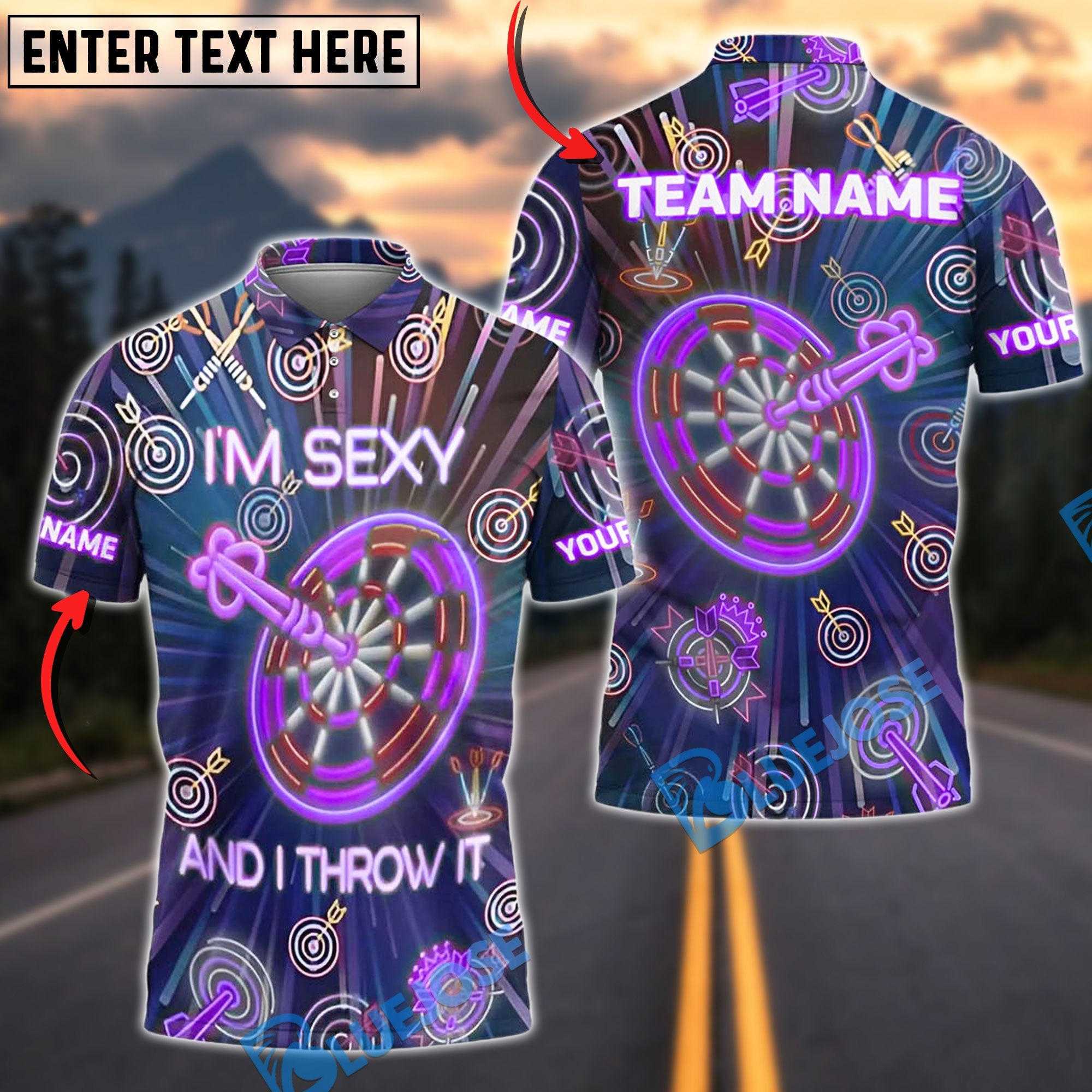 BlueJose Darts Neon I'm Sexy And I Throw It Customized Name, Team Name 3D Shirt (4 Colors)
