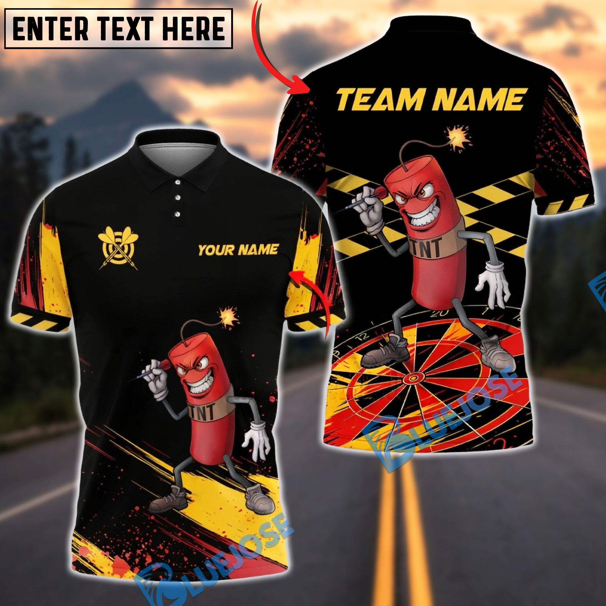 BlueJose Darts TNT Bomb Cartoon Style Personalized Name Shirt