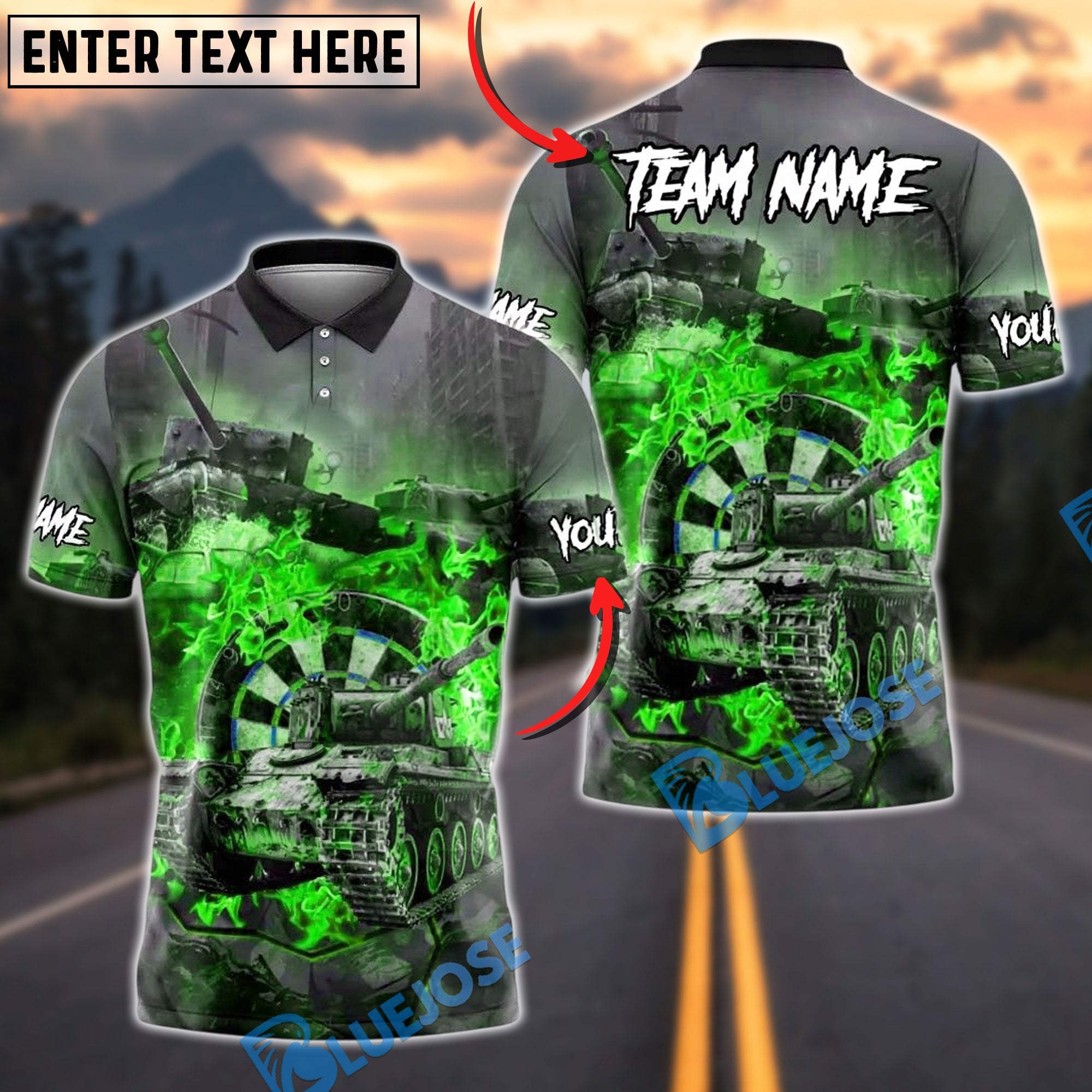 BlueJose Darts Battle Tank Customized Name, Team Name 3D Shirt (4 Colors)