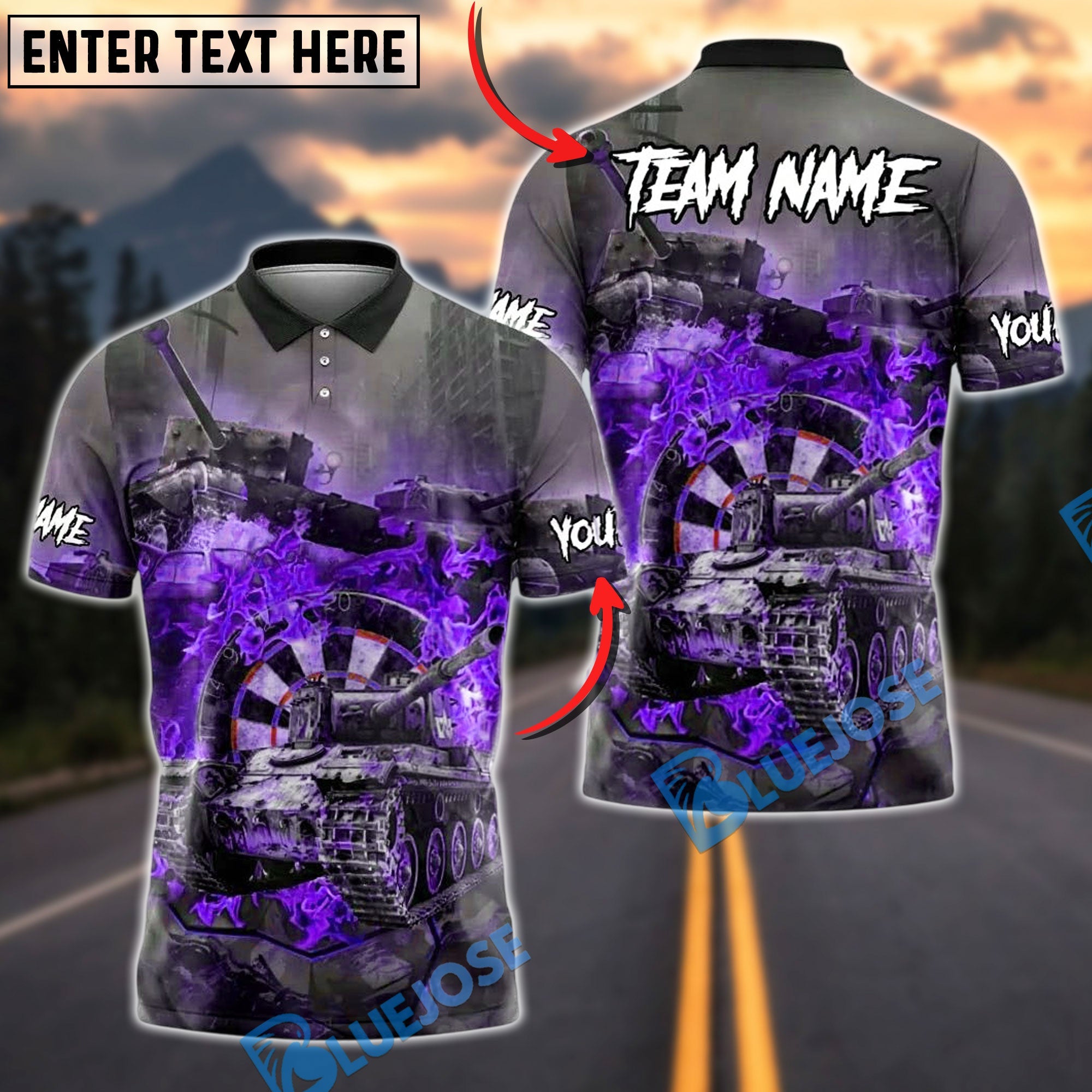 BlueJose Darts Battle Tank Customized Name, Team Name 3D Shirt (4 Colors)