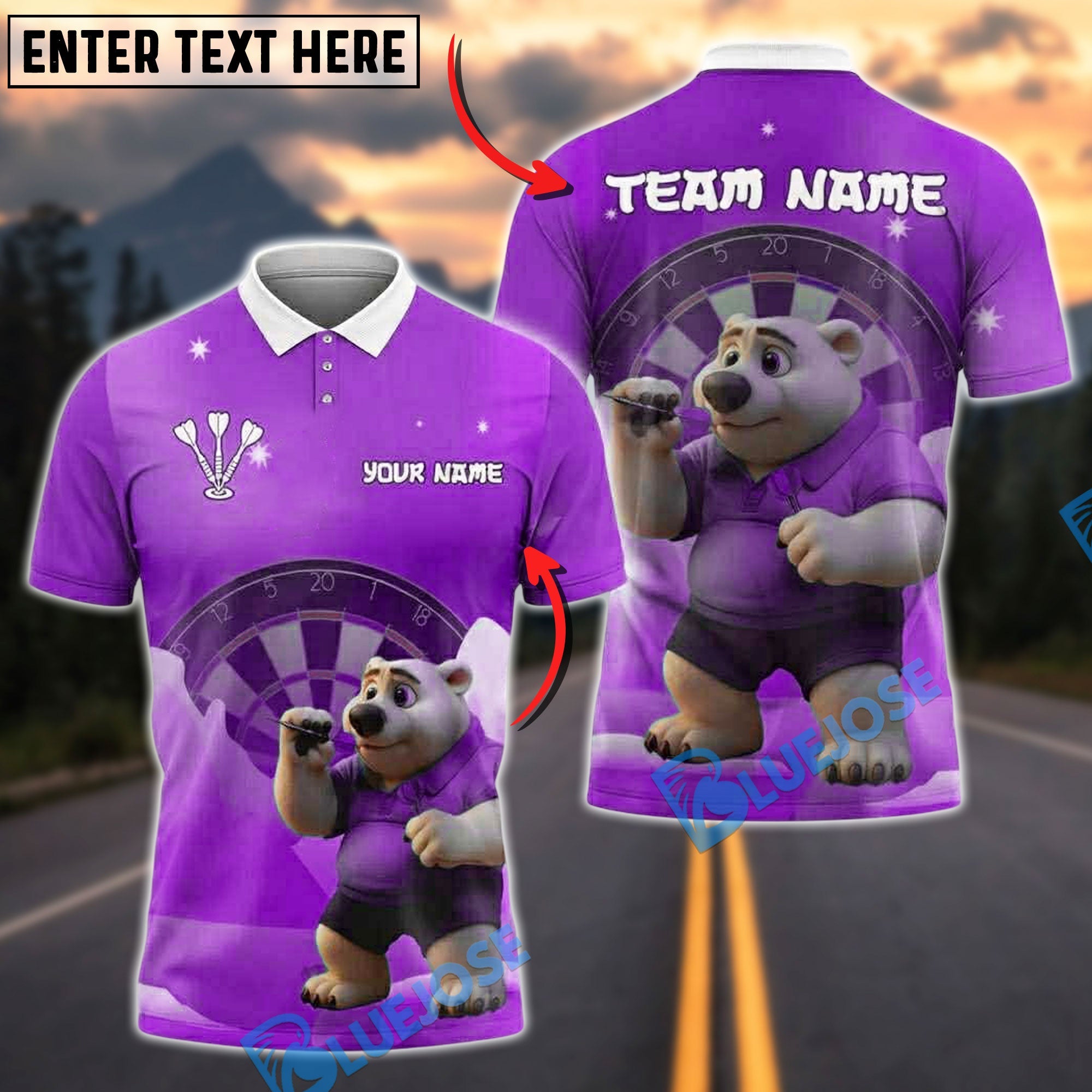 BlueJose Darts Polar Bear Customized Name, Team Name 3D Shirt (4 Colors)