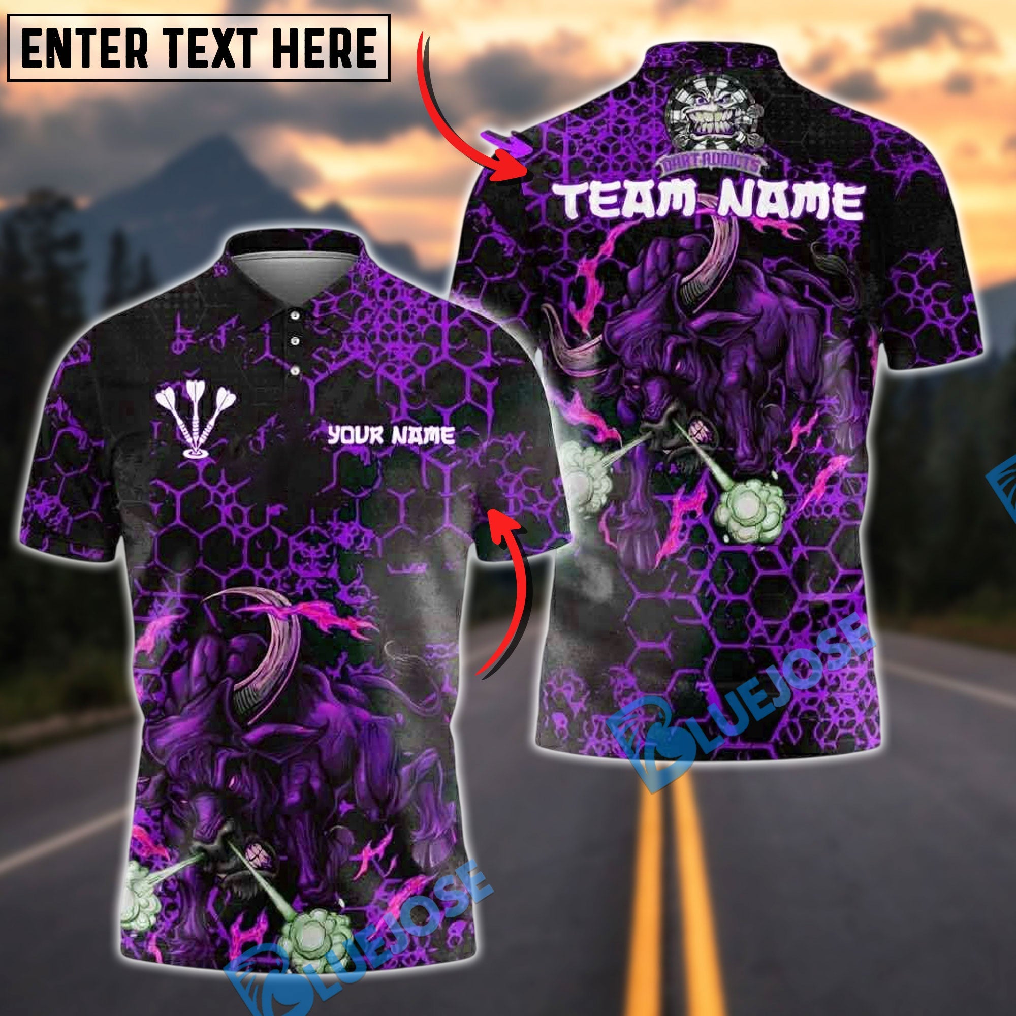 BlueJose Darts Inferno Bull Customized Name, Team Name 3D Shirt (4 Colors)