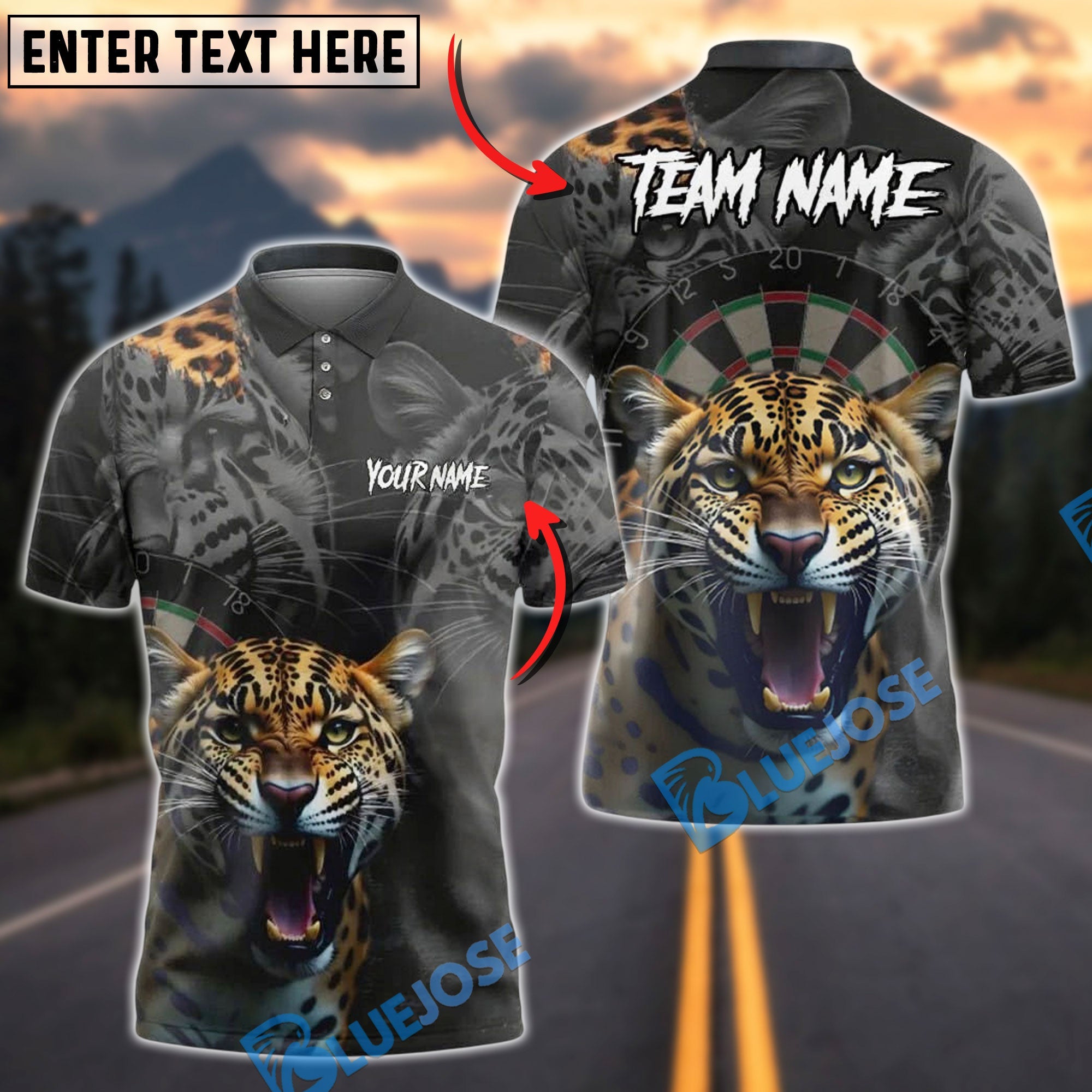 BlueJose Darts Wild Leopard Personalized Name Shirt