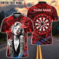 BlueJose Darts Red Neon Vintage Tattoo Girl Personalized Name Shirt