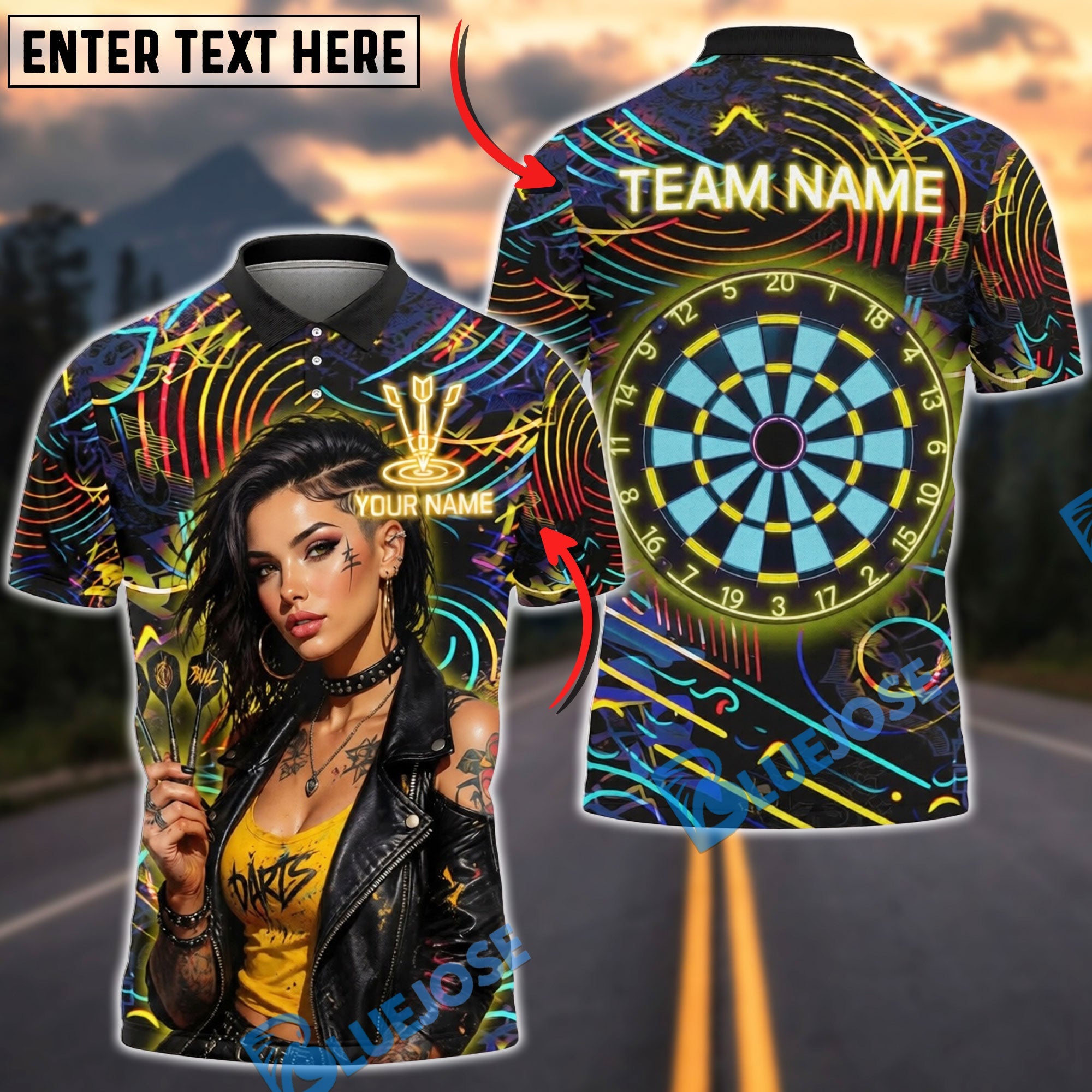 BlueJose Darts Neon Street Punk Girl Yellow Style Personalized Name Shirt