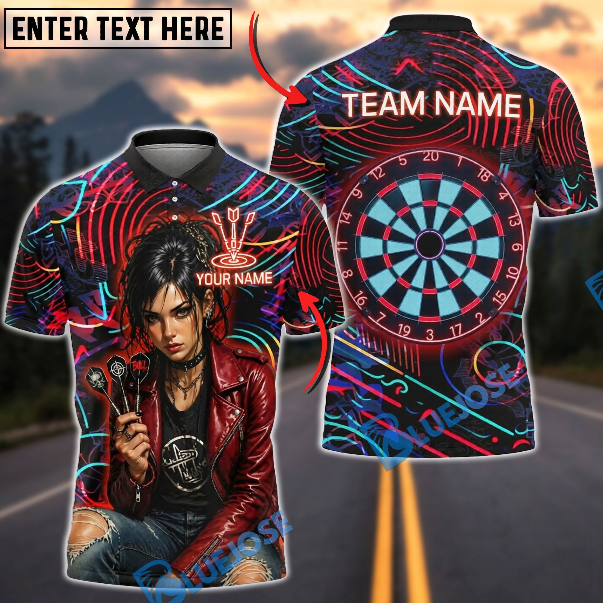 BlueJose Darts Rock Punk Girl Red Jacket Personalized Name Shirt