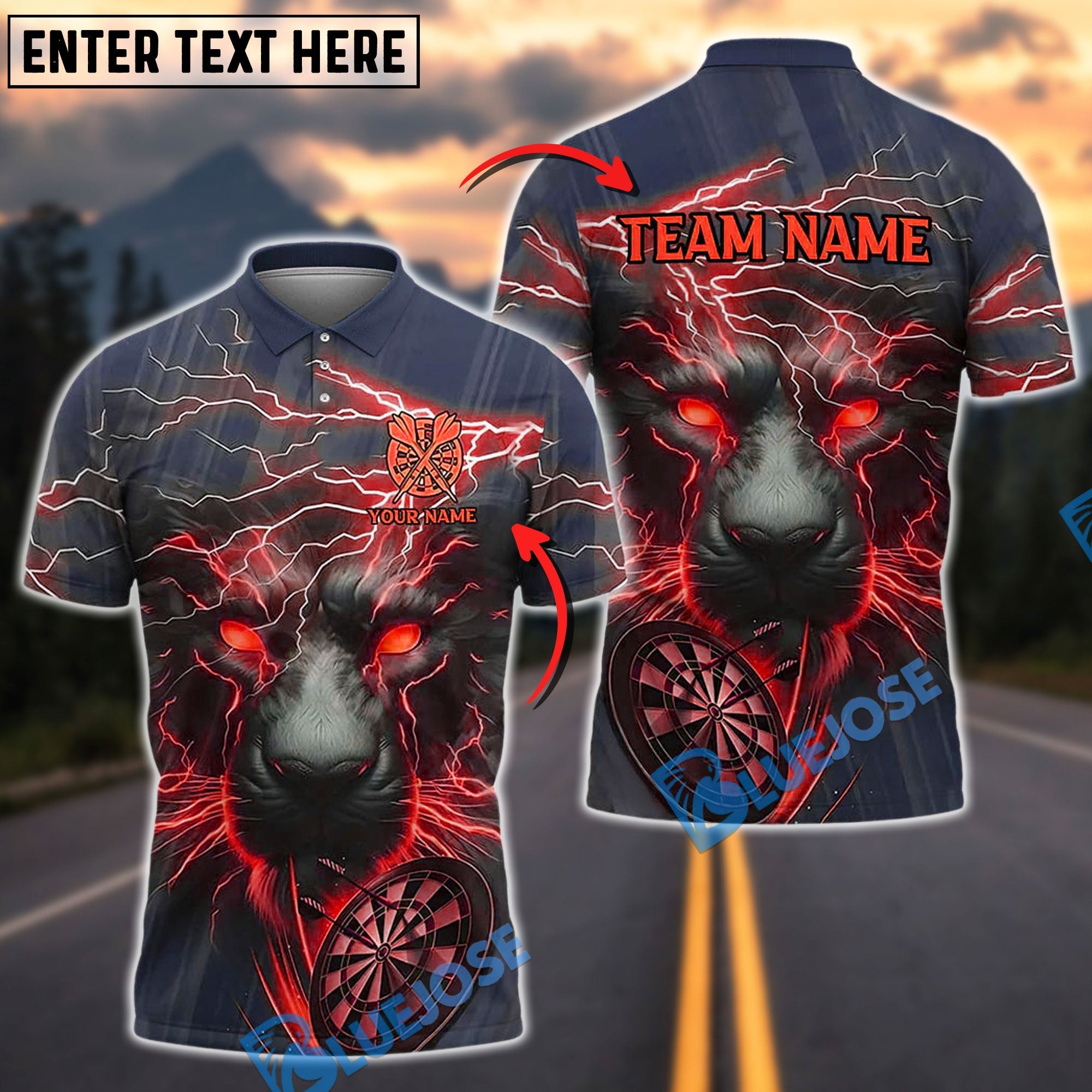BlueJose Darts Storm Lion Panther Customized Name, Team Name 3D Shirt (4 Colors)