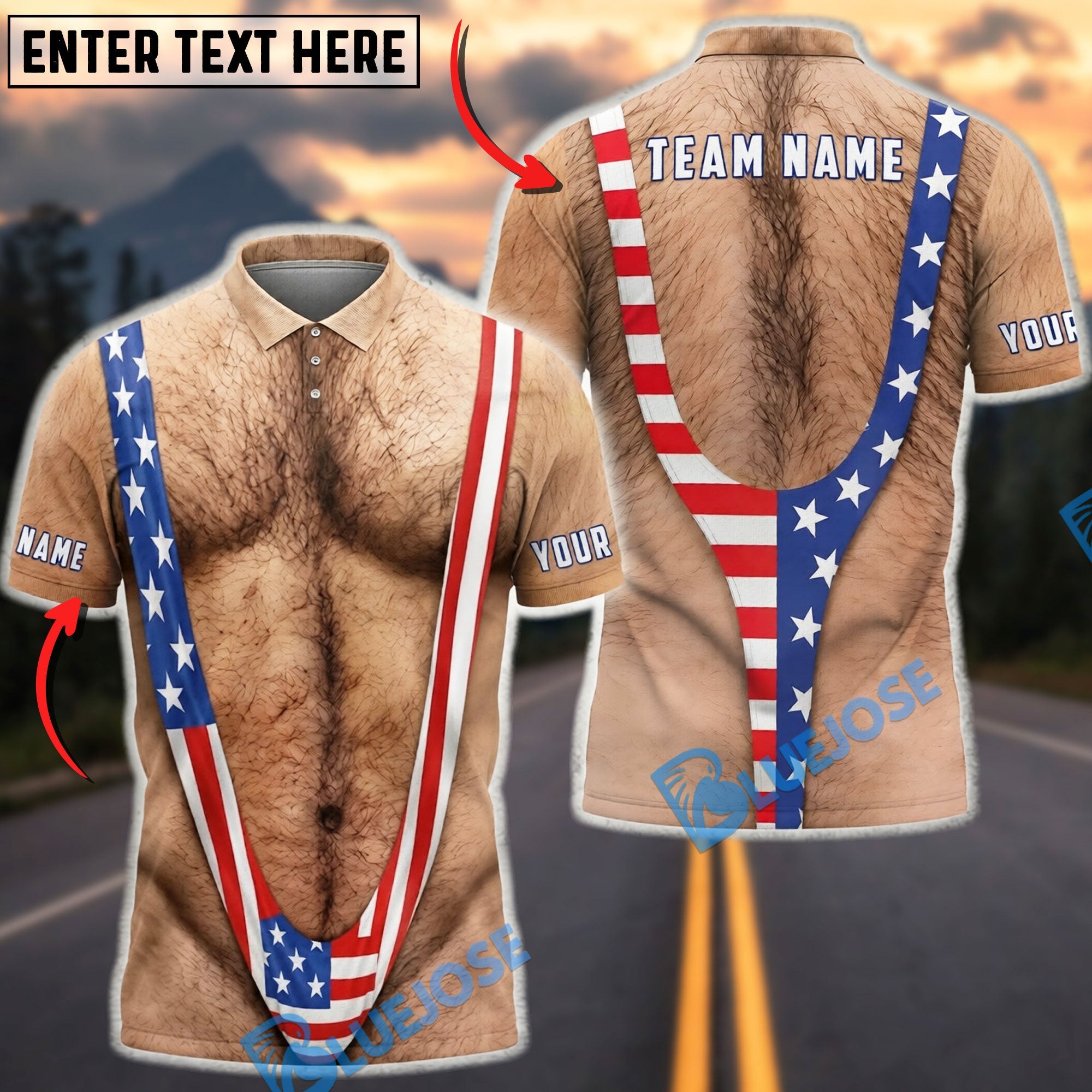 BlueJose Darts American Flag Mankini Personalized Name Shirt
