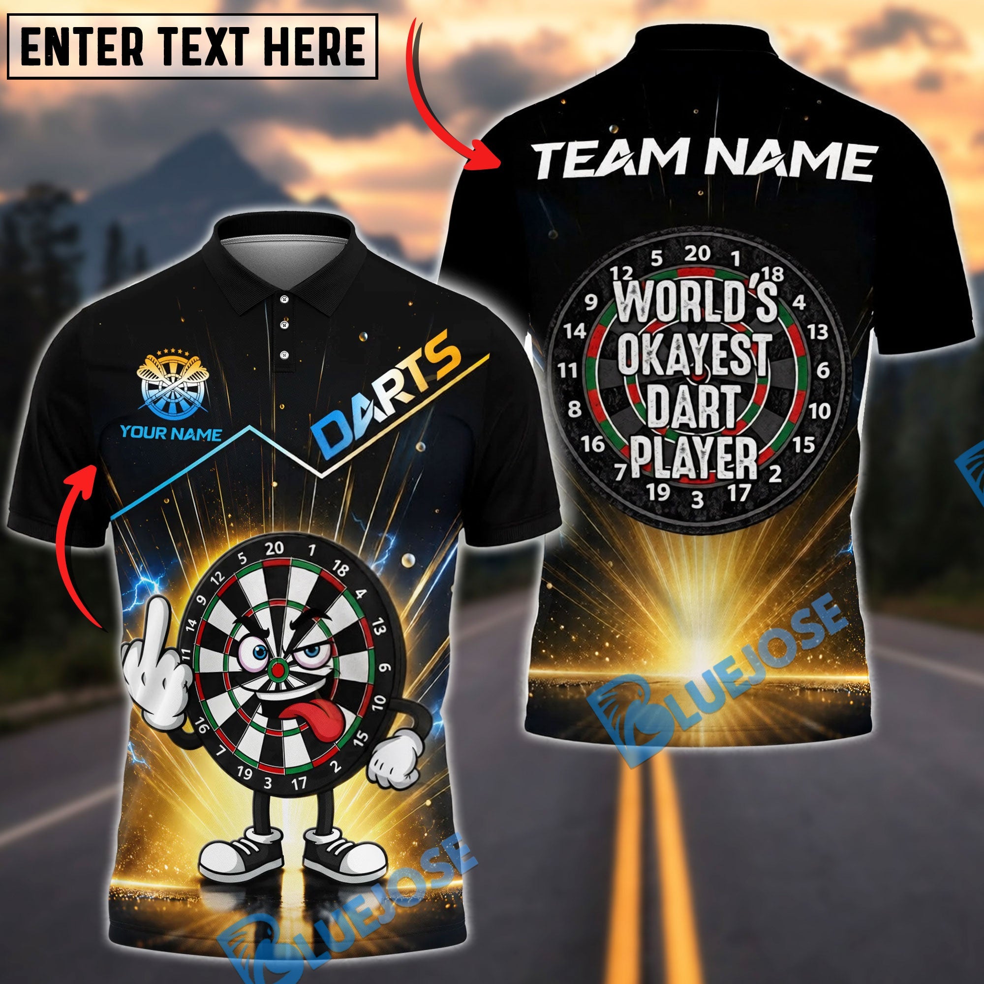 BlueJose Darts Cartoon Dartboard Middle Finger And World‚Äôs Okayest Dart Player Personalized Name Shirt