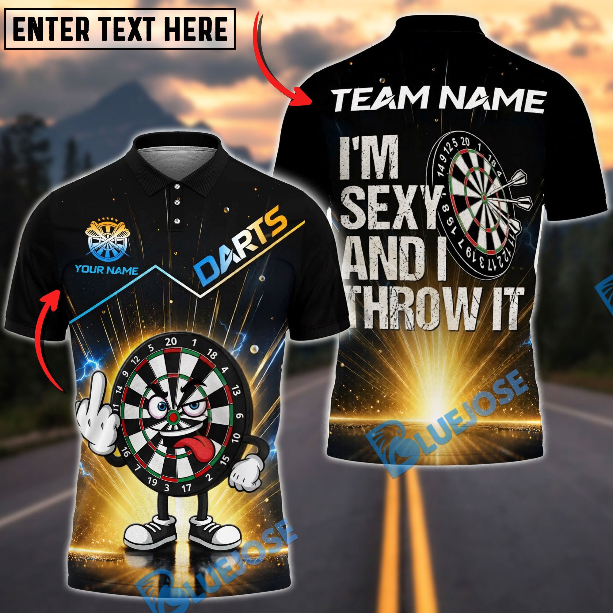 BlueJose Darts Cartoon Dartboard Middle Finger And I‚Äôm Sexy And I Throw It Personalized Name Shirt