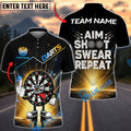 BlueJose Darts Cartoon Dartboard Middle Finger And Aim Shoot Swear Repeat Personalized Name Shirt