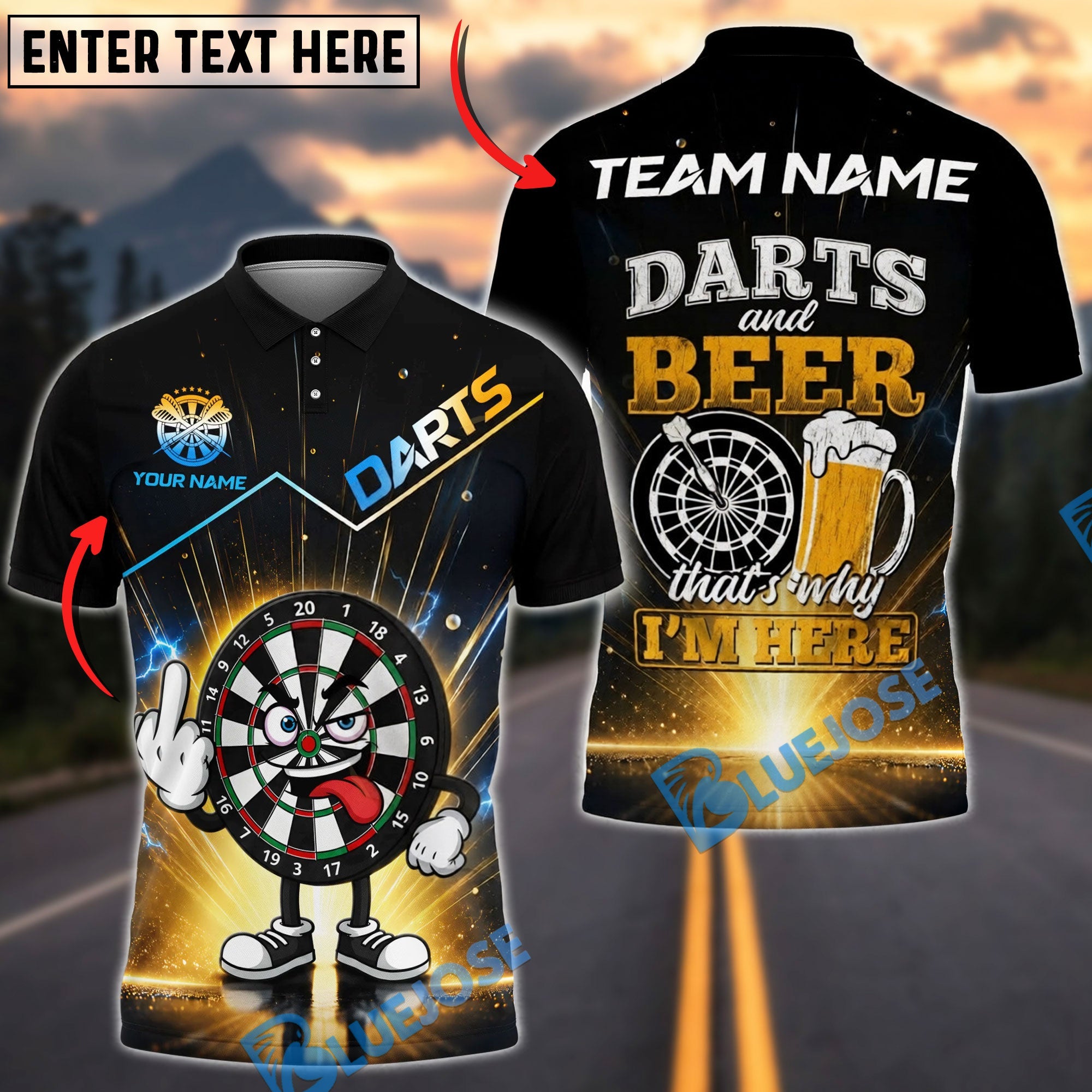 BlueJose Darts Cartoon Dartboard Middle Finger And Darts And Beer That's Why I'm Here Personalized Name Shirt
