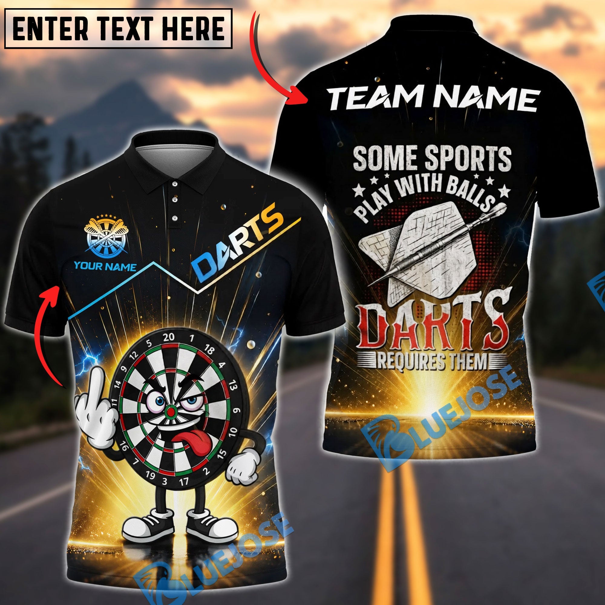 BlueJose Darts Cartoon Dartboard Middle Finger And Some Sports Play With Balls Personalized Name Shirt