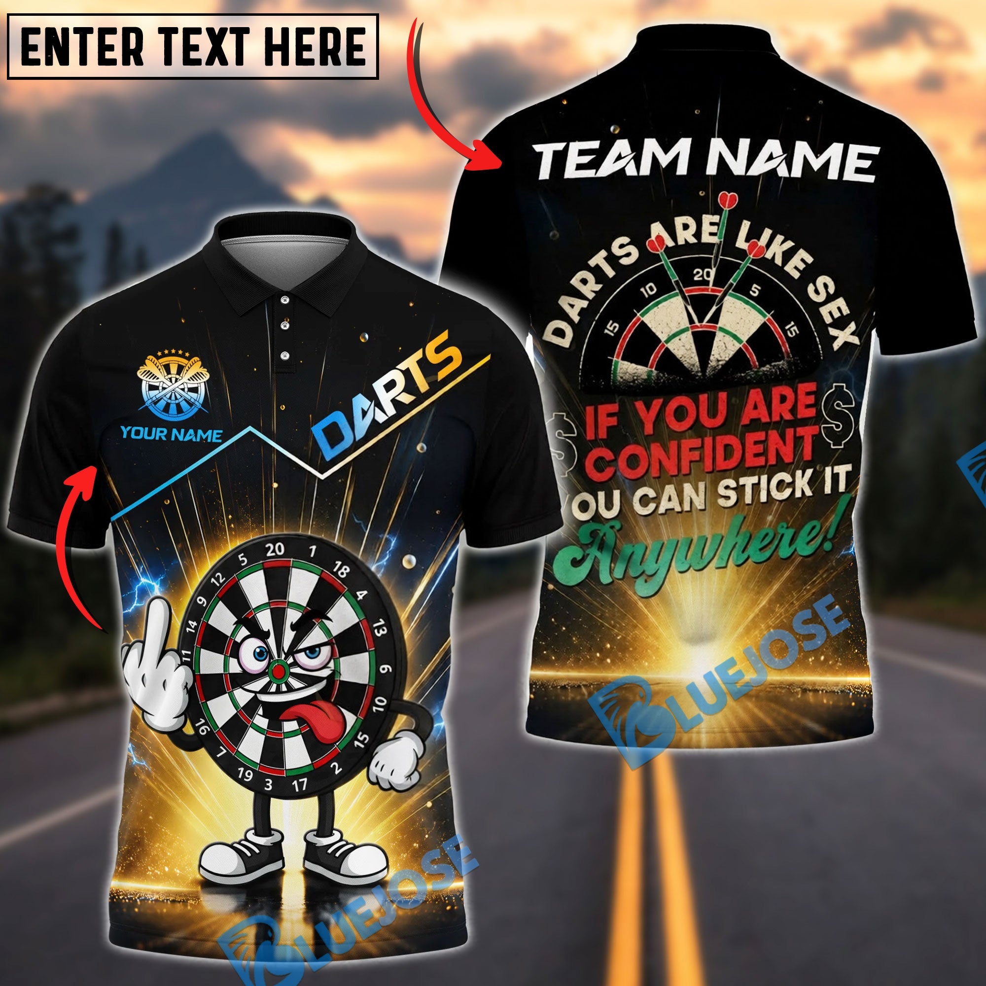 BlueJose Darts Cartoon Dartboard Middle Finger And Darts Are Like Sex If You Are Confident You Can Stick It Anywhere Personalized Name Shirt