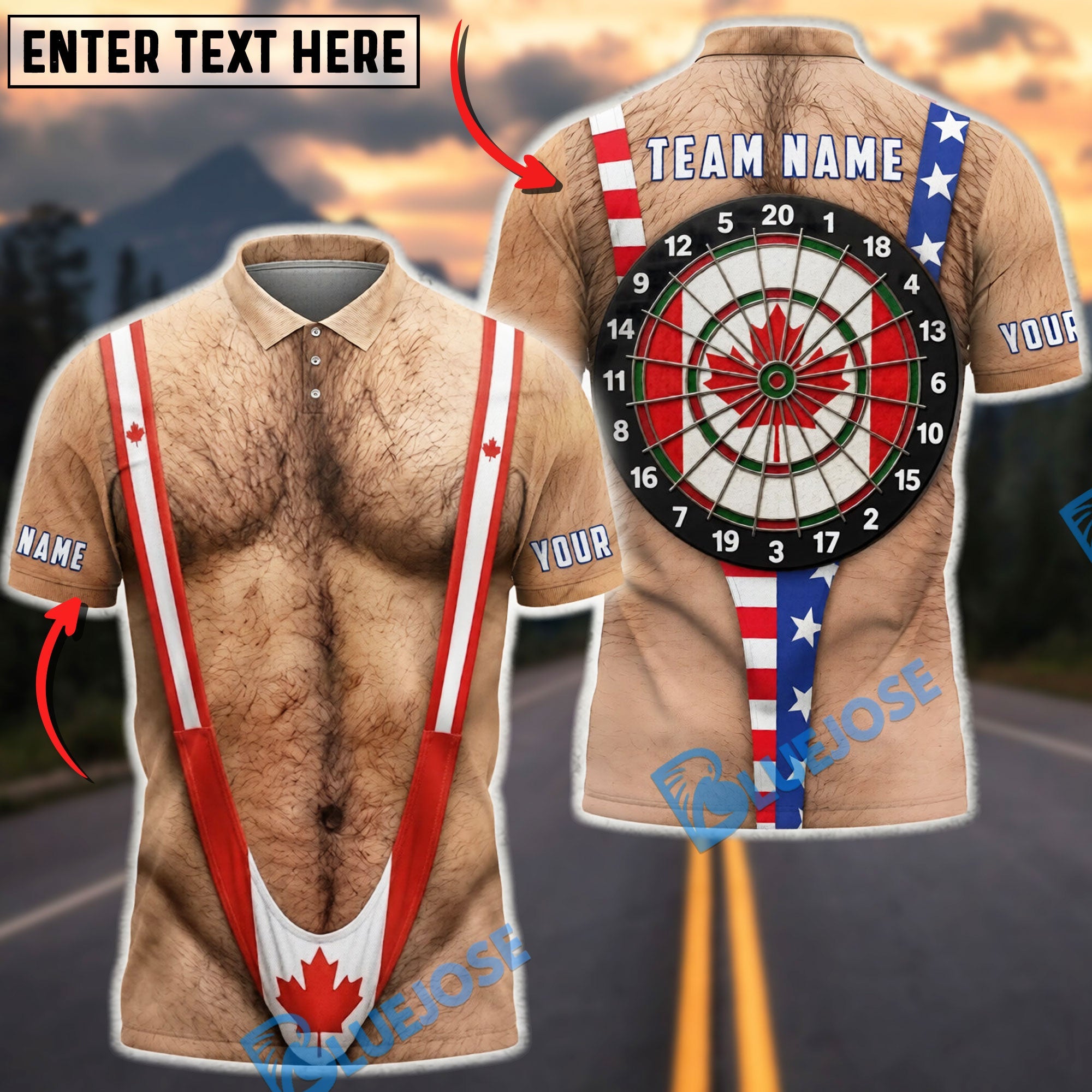 BlueJose Darts Canadian Flag Mankini Dartboard Personalized Name Shirt