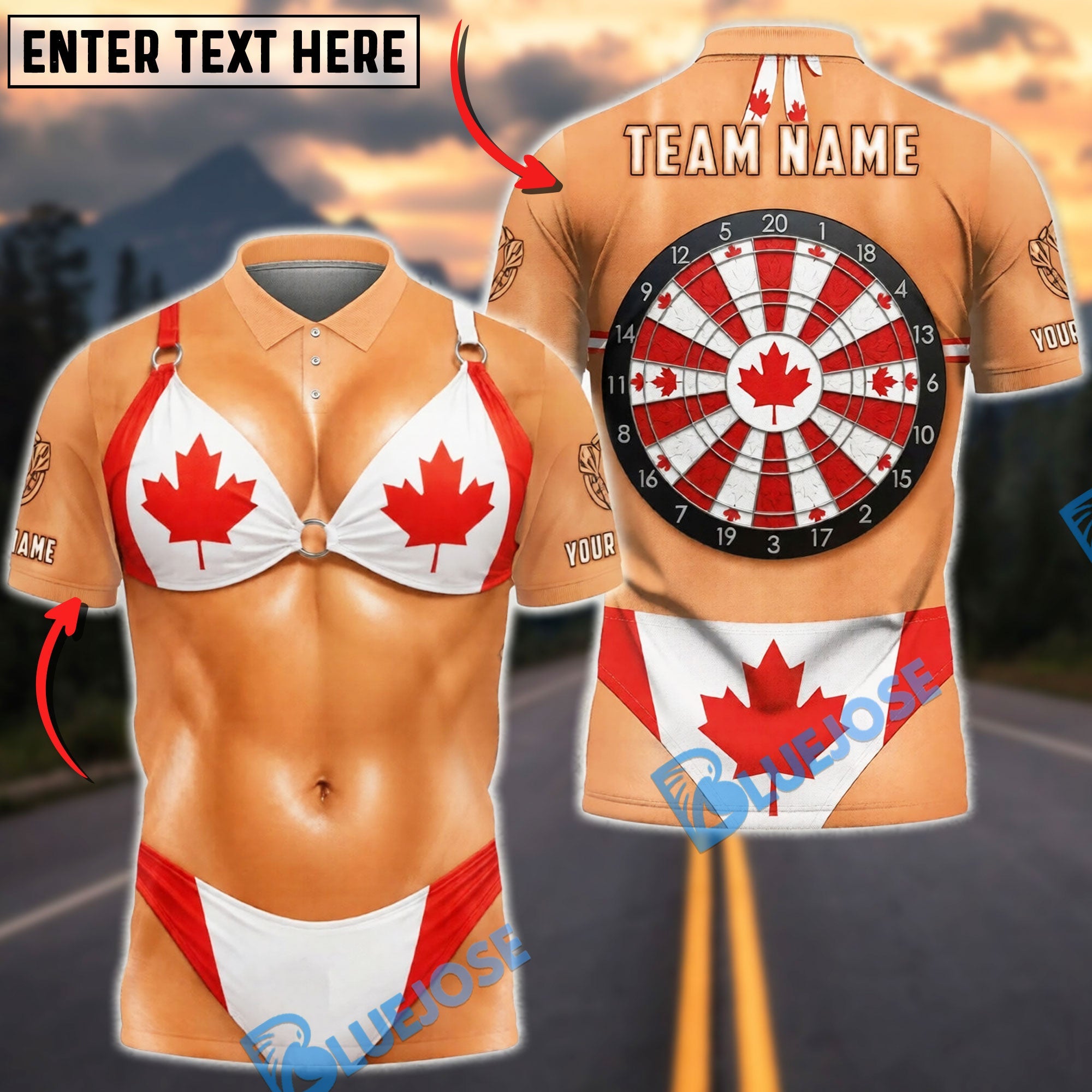 BlueJose Darts Canadian Flag Dartboard Bikini Personalized Name Shirt