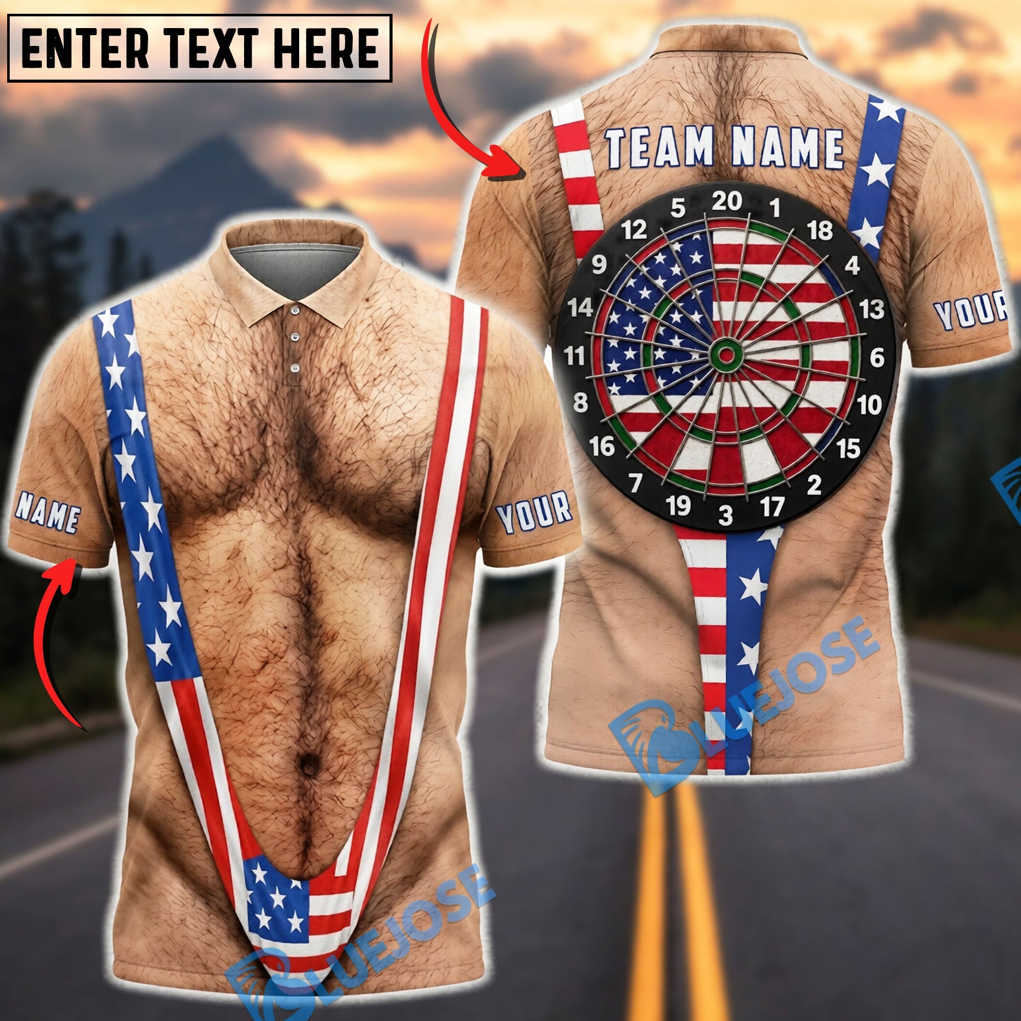 BlueJose Darts American Flag Mankini Dartboard Personalized Name Shirt