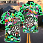 BlueJose Darts Graffiti Never Give Up Character Leopard Skin Multicolor Options Personalized Name Shirt (5 Colors)
