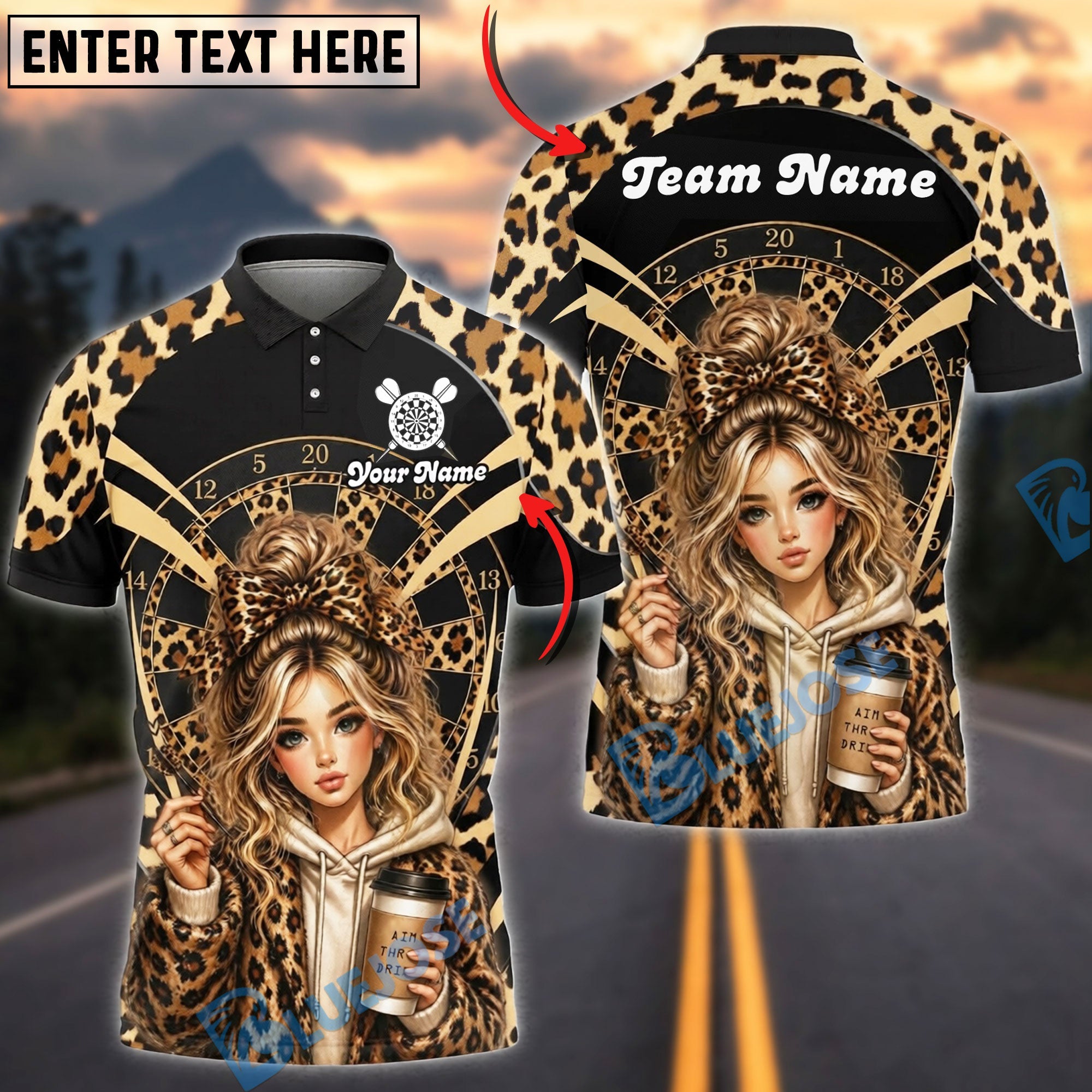 BlueJose Darts Leopard Stylish Girl Coffee Lover Personalized Name Shirt