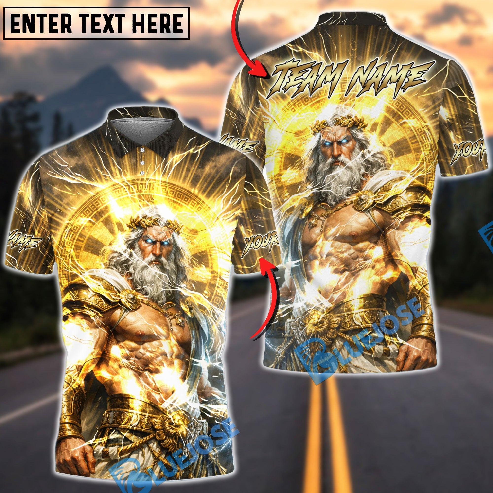 BlueJose Darts Zeus Thunder God Lightning Halo Personalized Name Shirt