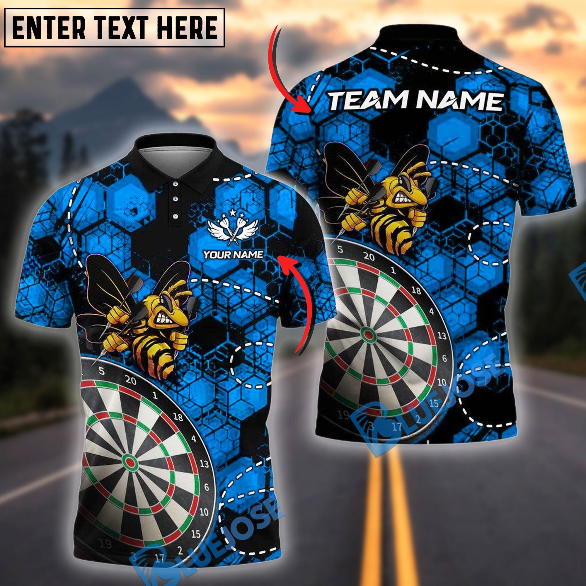 BlueJose Darts Bee Vintage Personalized Name, Team Name Shirt (4 Colors)