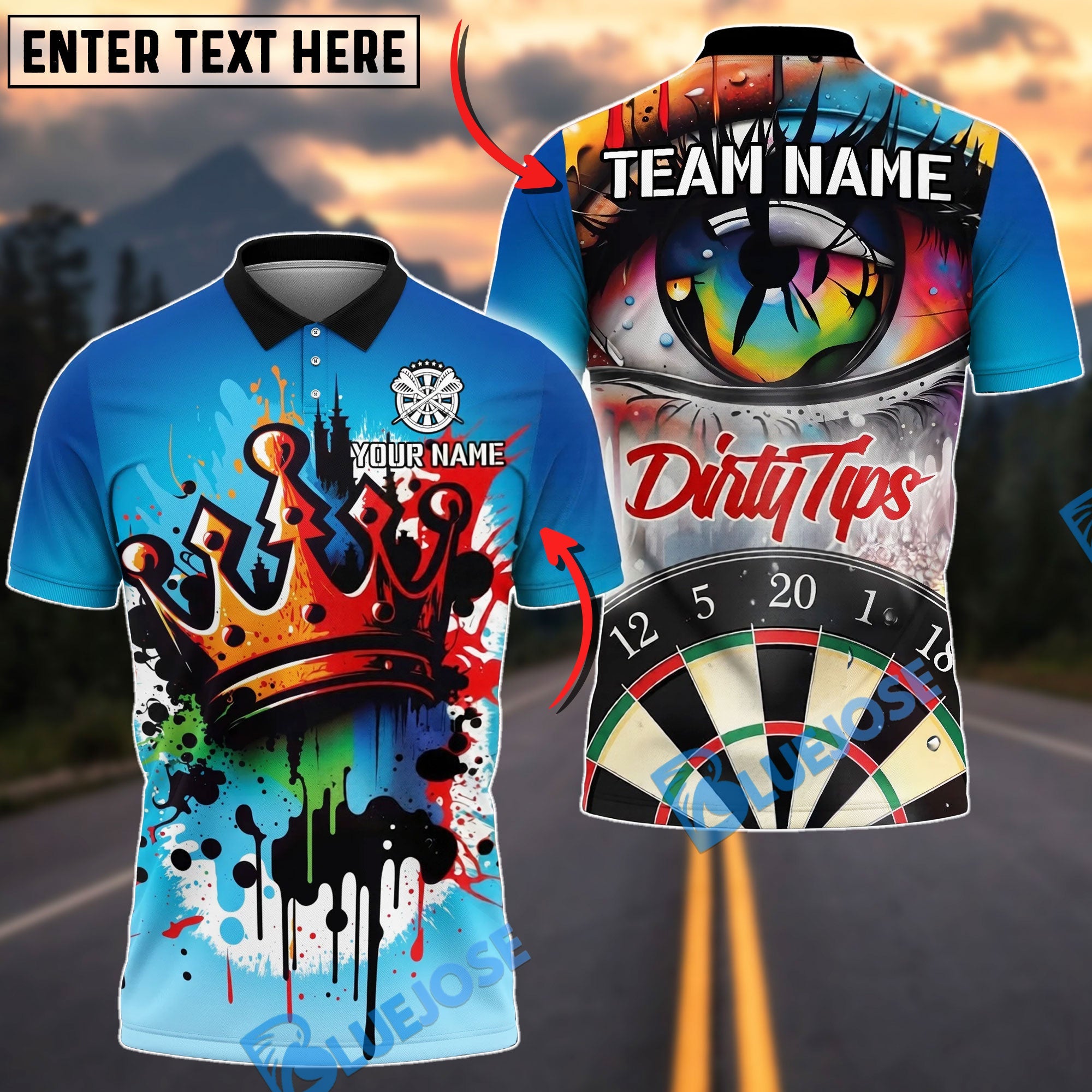 BlueJose Darts Graffiti Crown Dirty Tips Design Personalized Name Shirt