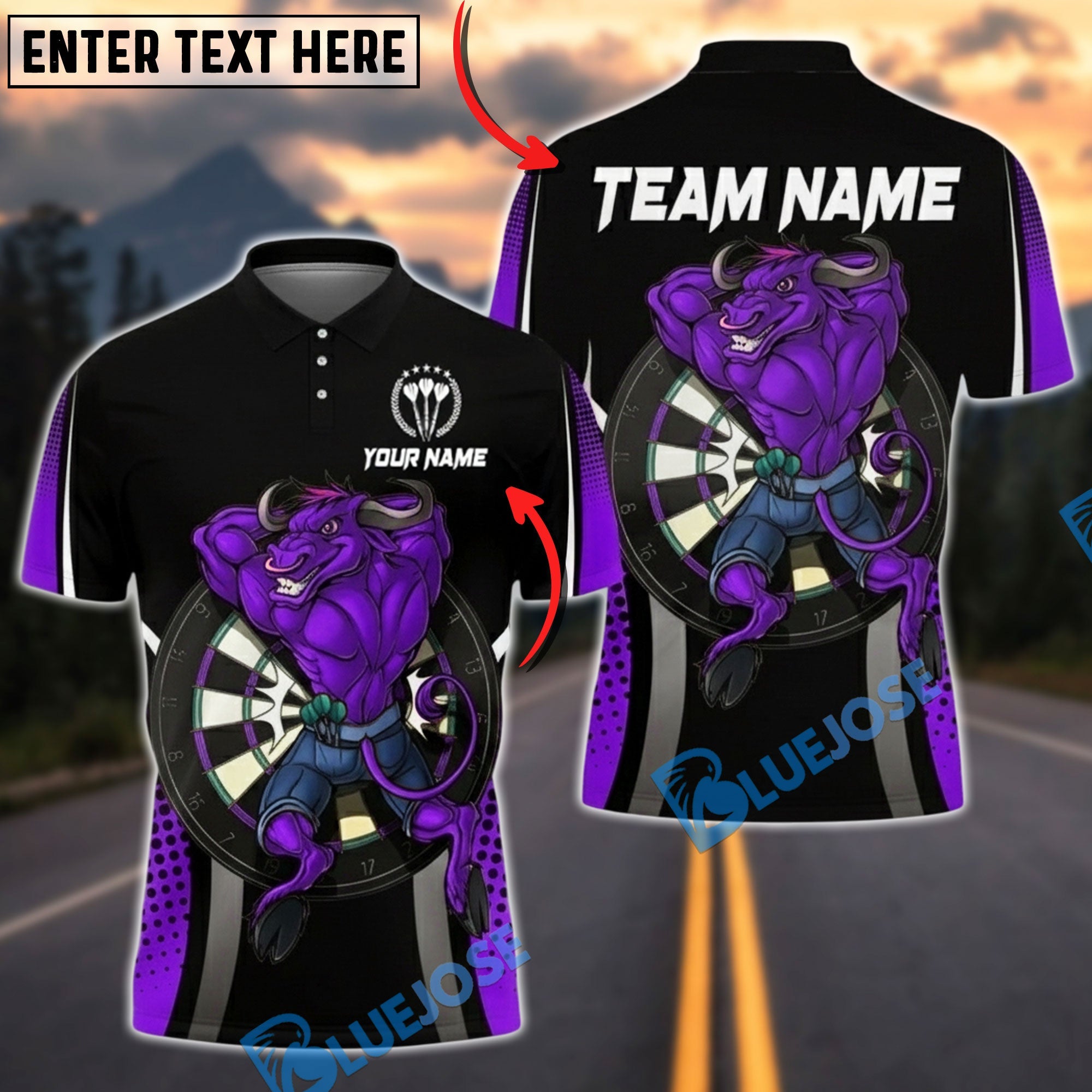 BlueJose Darts Bull Strength Personalized Name, Team Name Unisex Shirt (4 Colors)