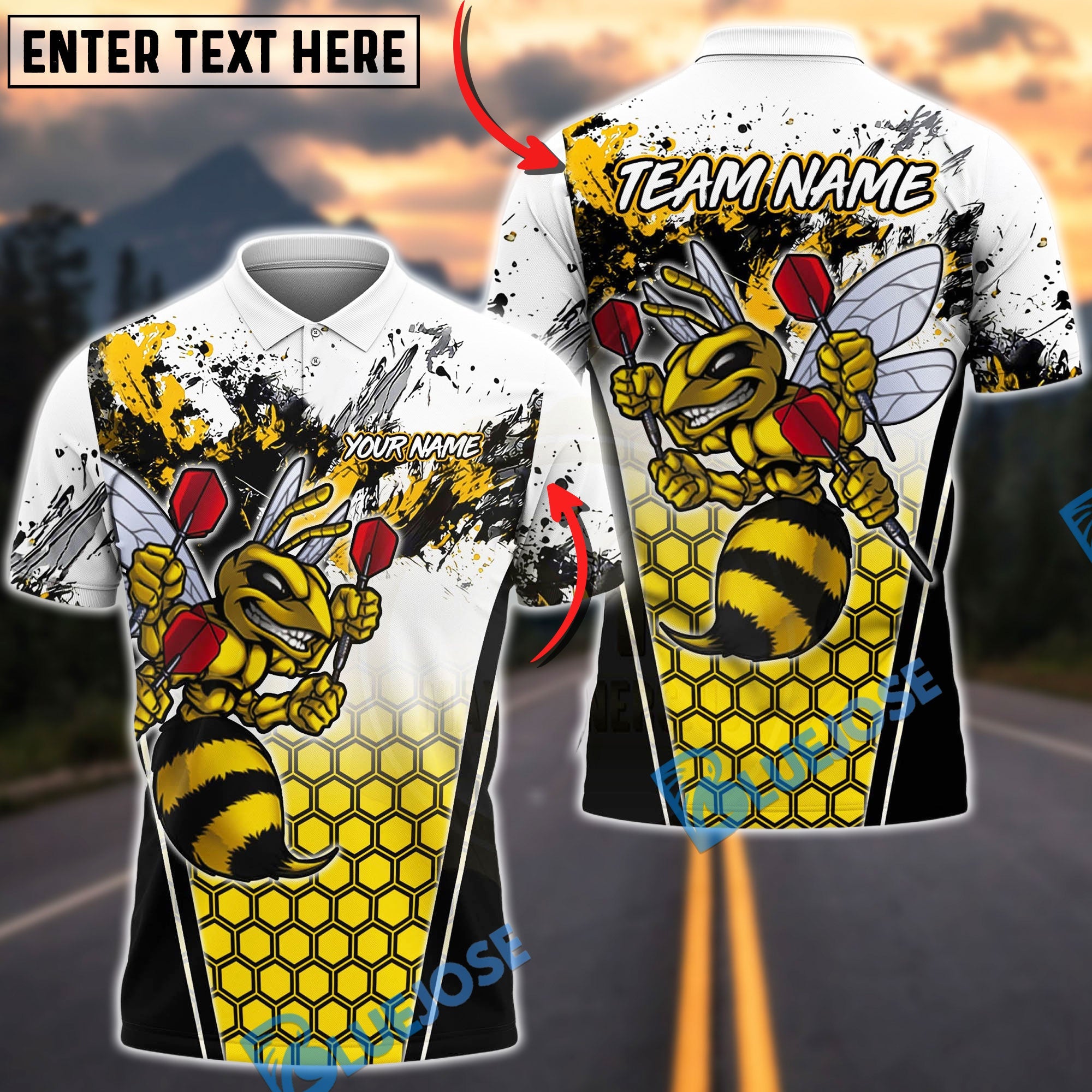 BlueJose Darts Angry Bee Honeycomb Personalized Name Shirt