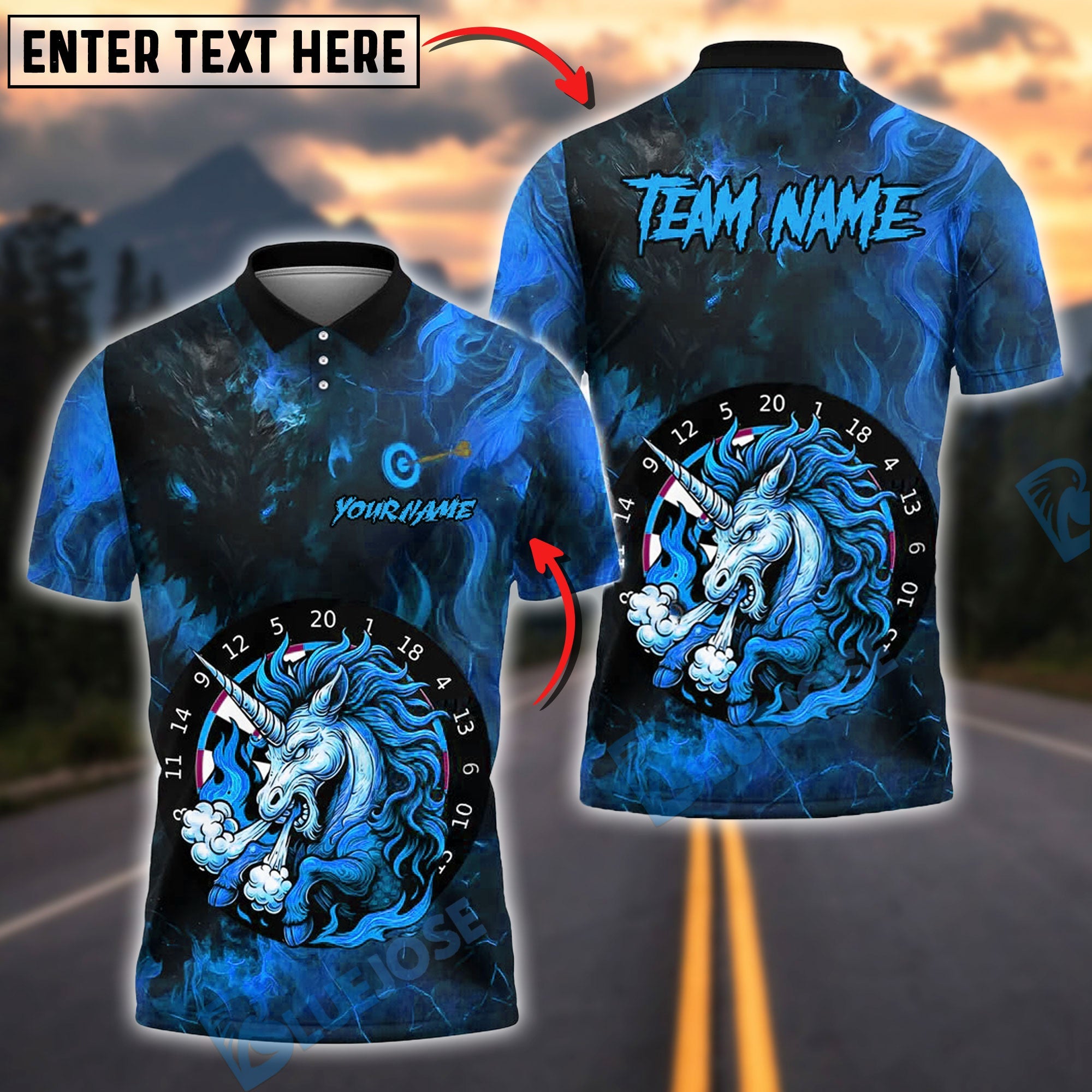 BlueJose Darts Unicorn DartBoard Design Customized Name, Team Name 3D Shirt (4 Colors)