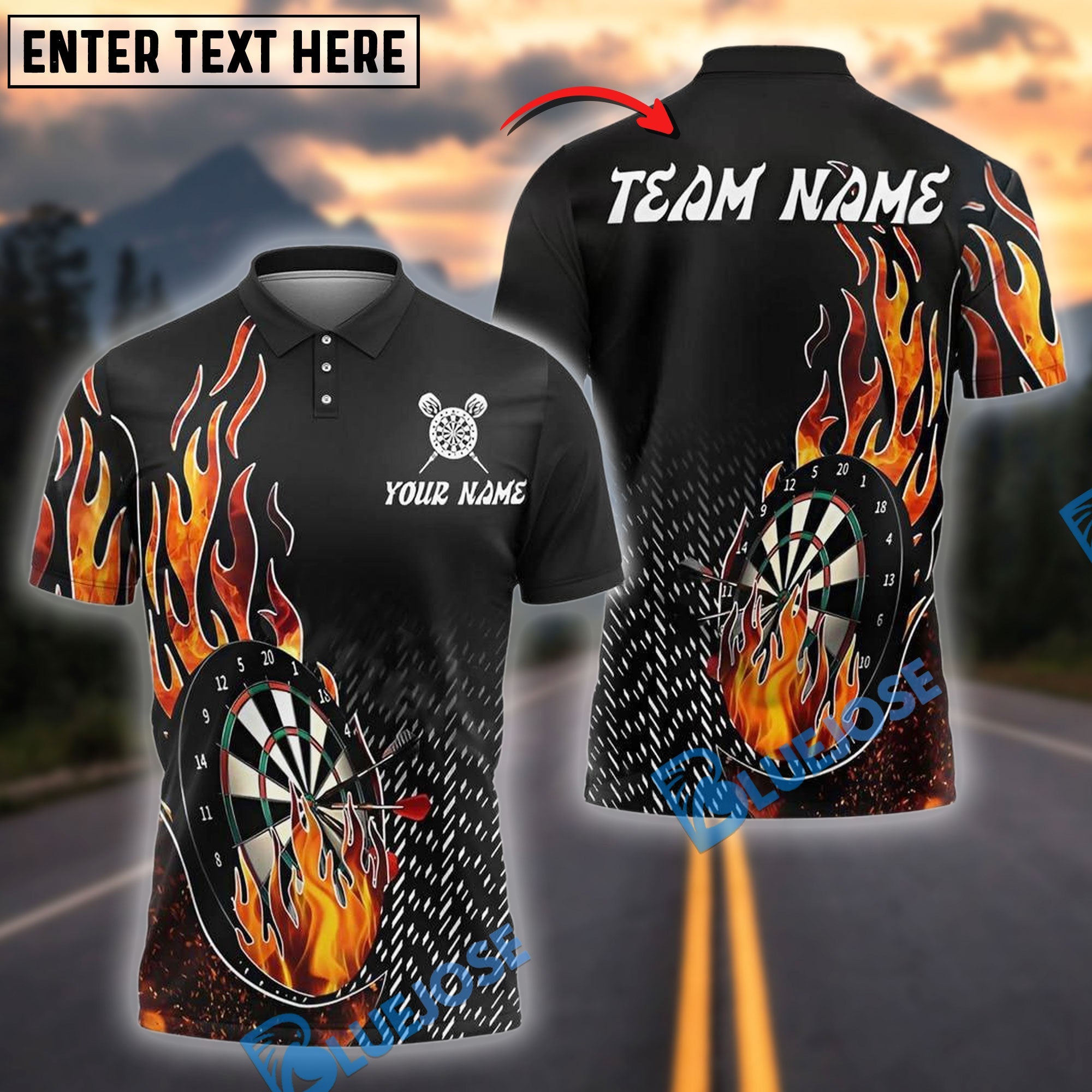 BlueJose Darts Firestorm Personalized Name, Team Name Shirt (4 Colors)