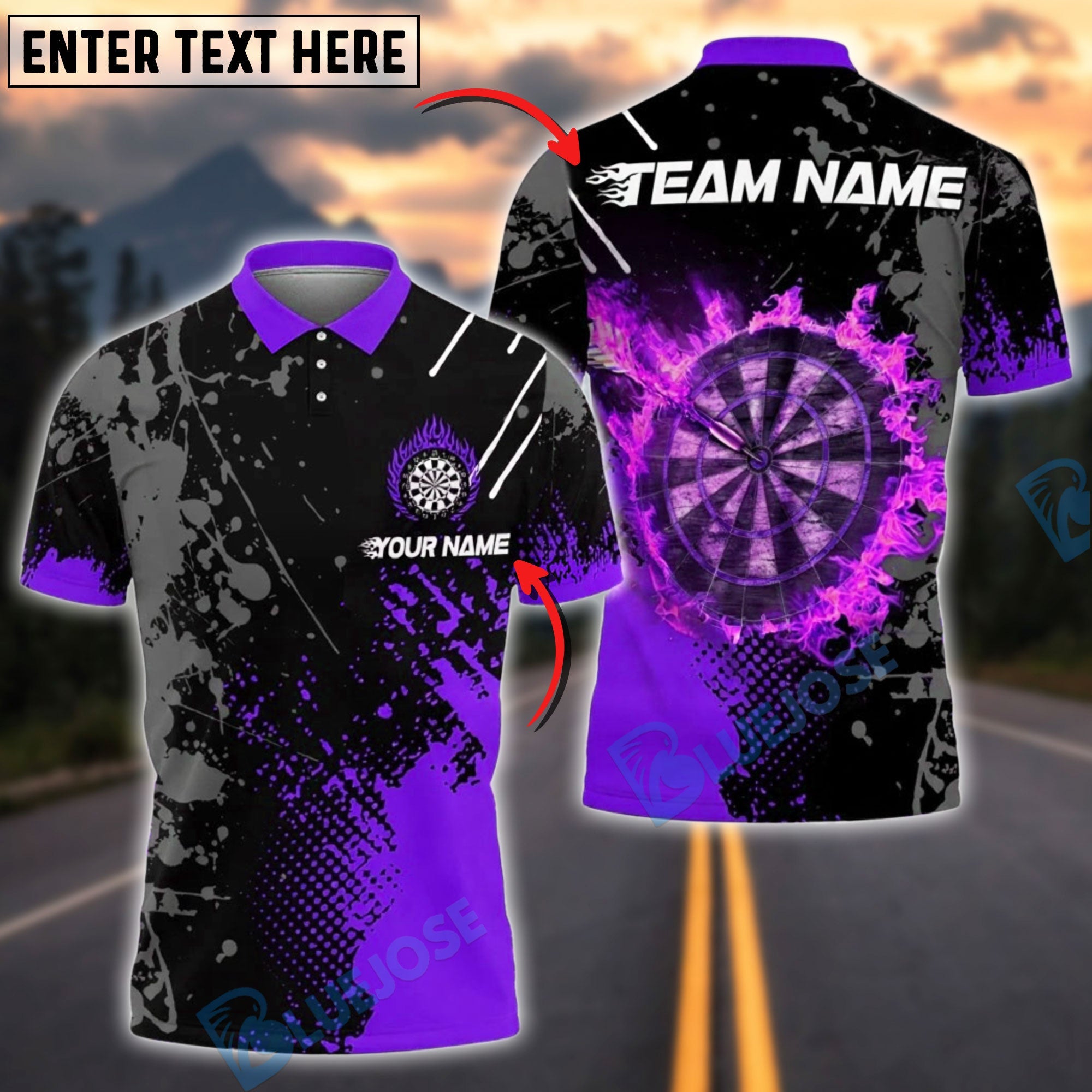 BlueJose Darts Flaming Target Customized Name, Team Name 3D Shirt (4 Colors)