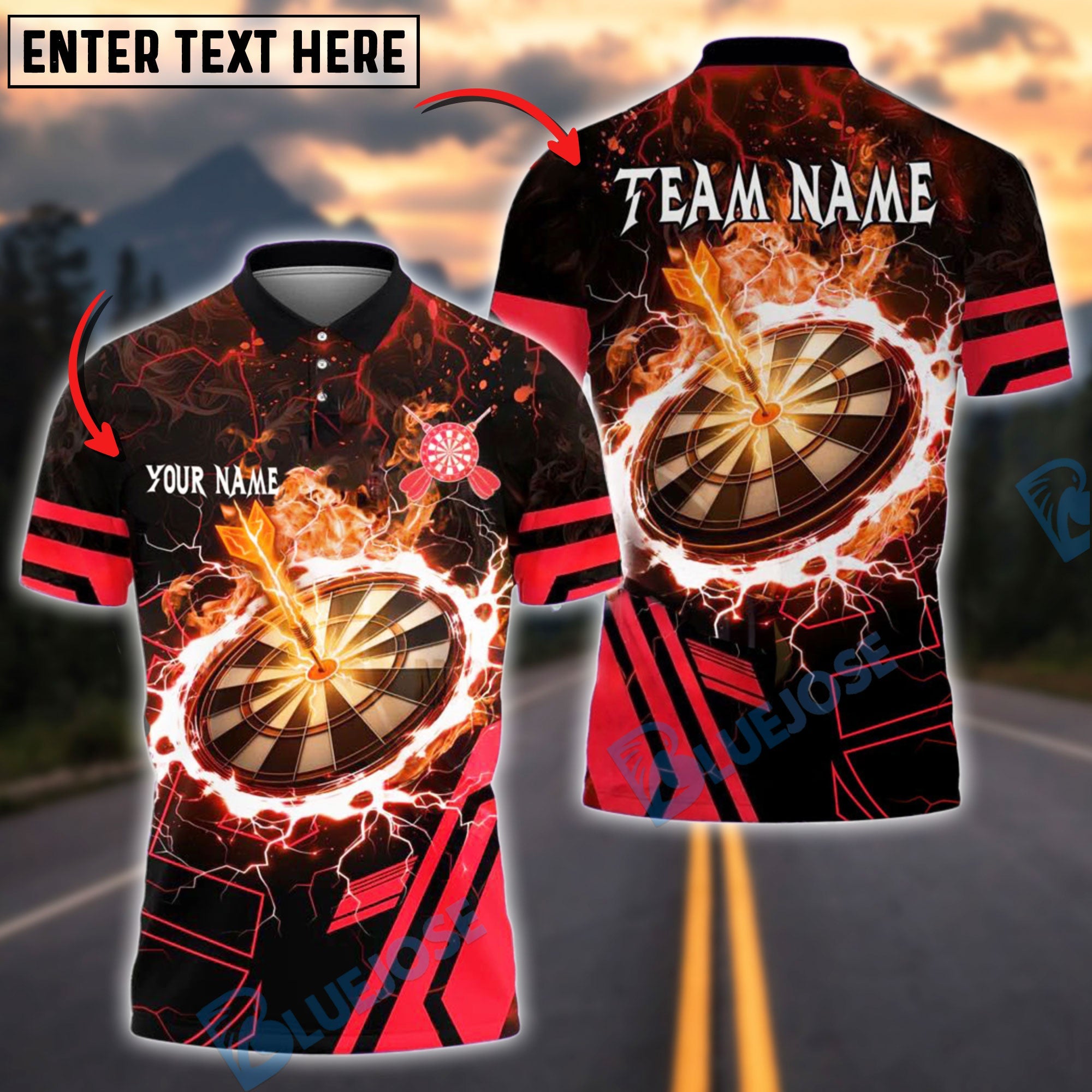 BlueJose Darts Fiery Dartboard Explosion 2 Customized Name, Team Name 3D Shirt (4 Colors)