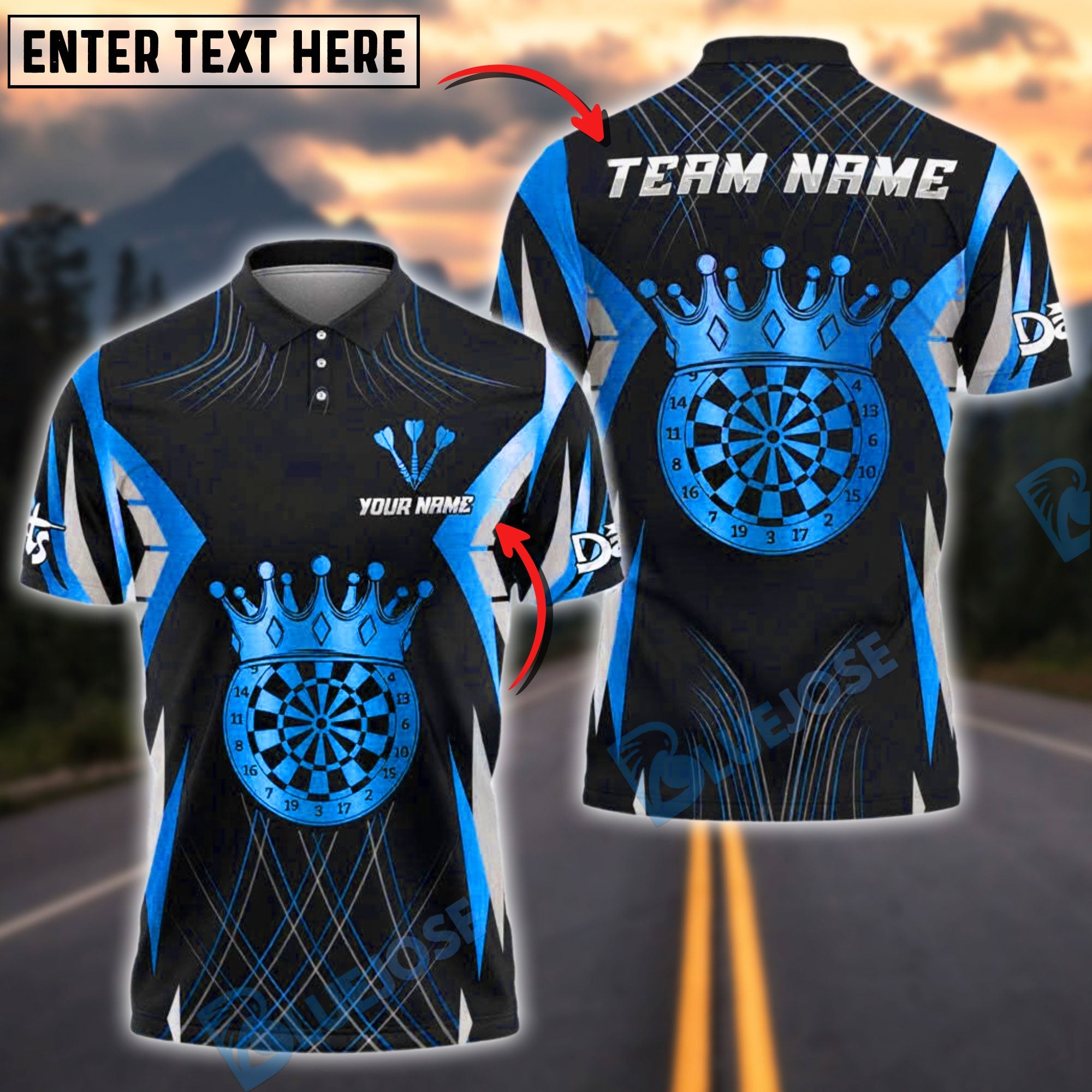 BlueJose Darts Royal Crown Target Pattern Customized Name, Team Name 3D Shirt (4 Colors)