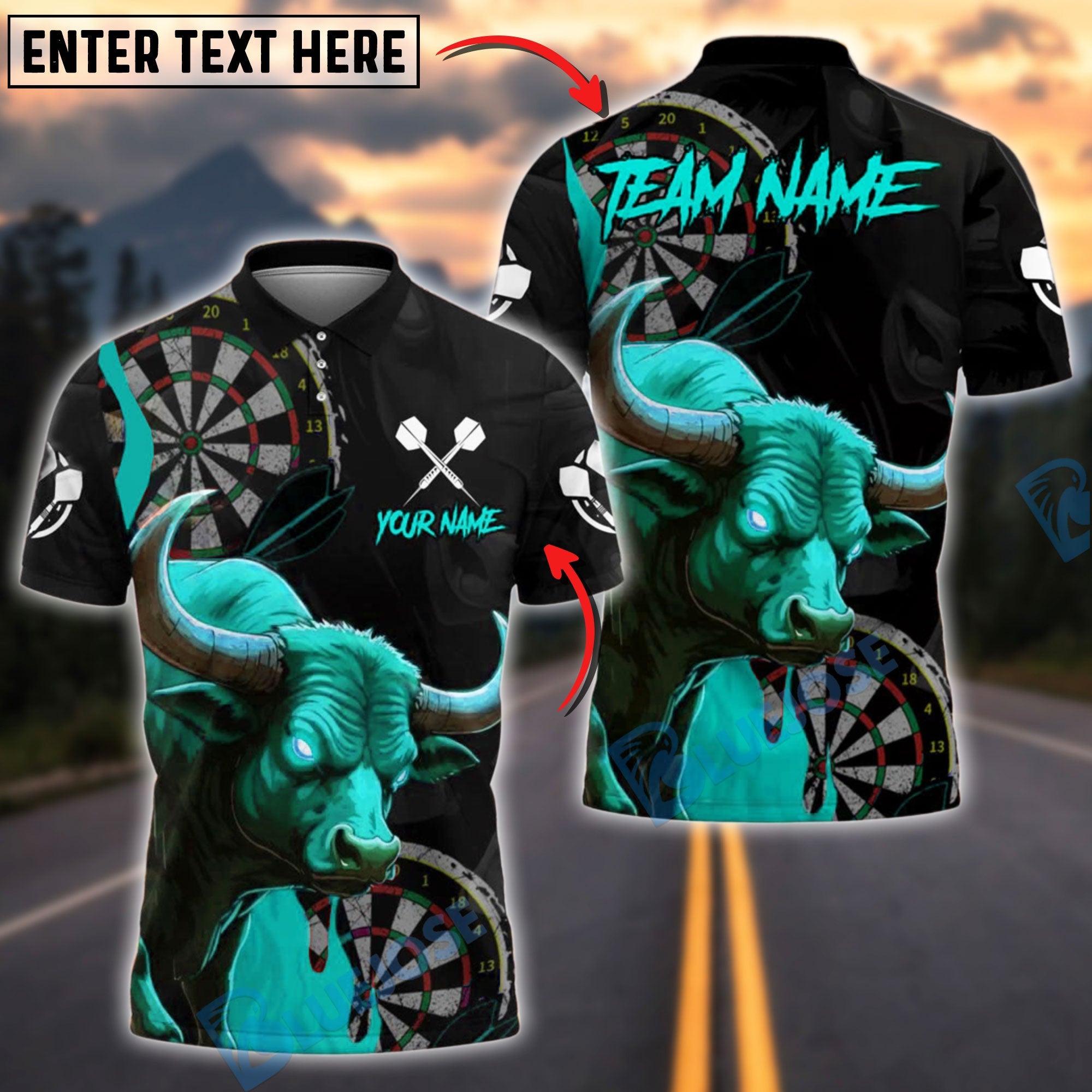 BlueJose Darts Bull Fury Personalized Name, Team Name Shirt (4 Colors)