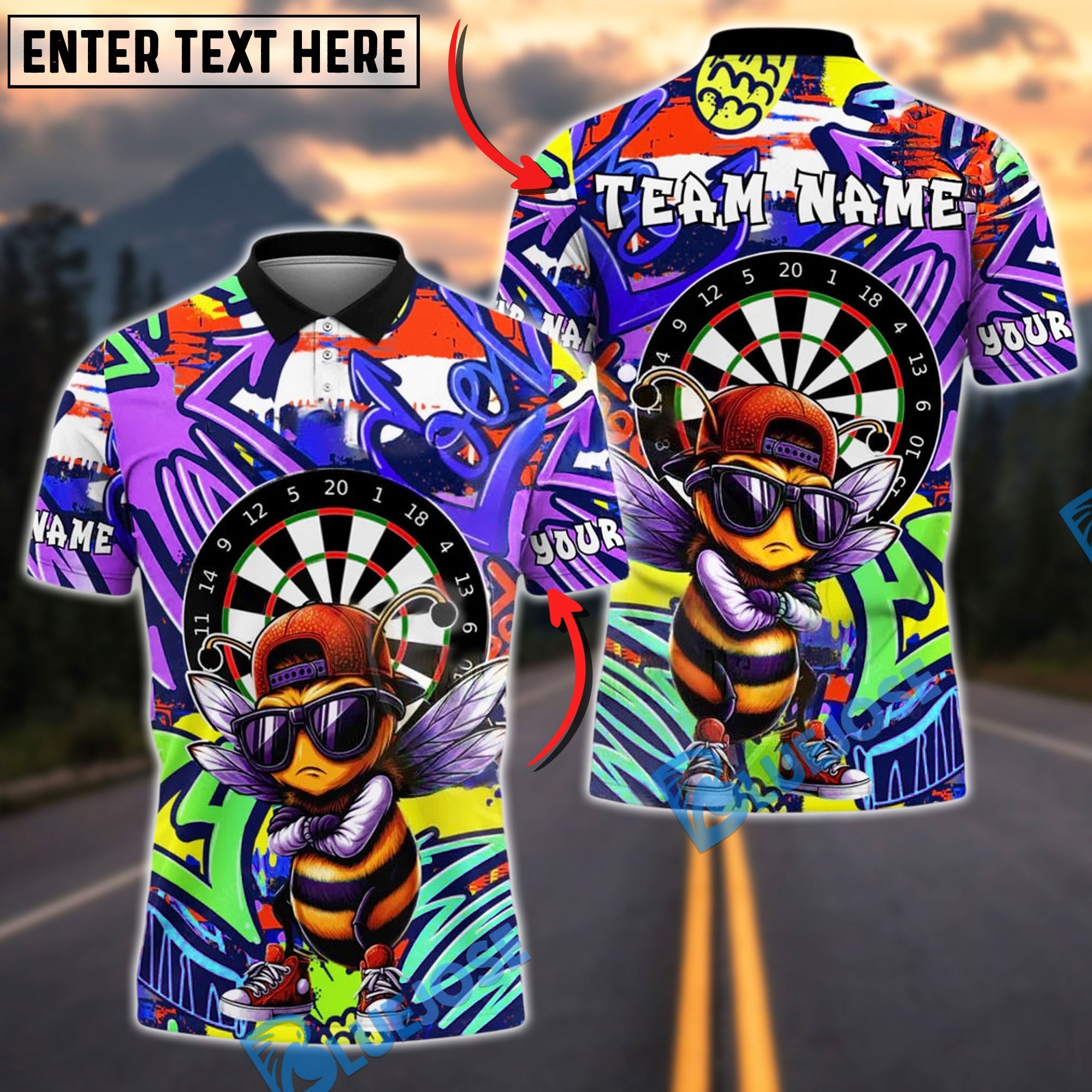 BlueJose Darts Cool Bee Graffiti Urban Style Customized Name, Team Name 3D Shirt (4 Colors)